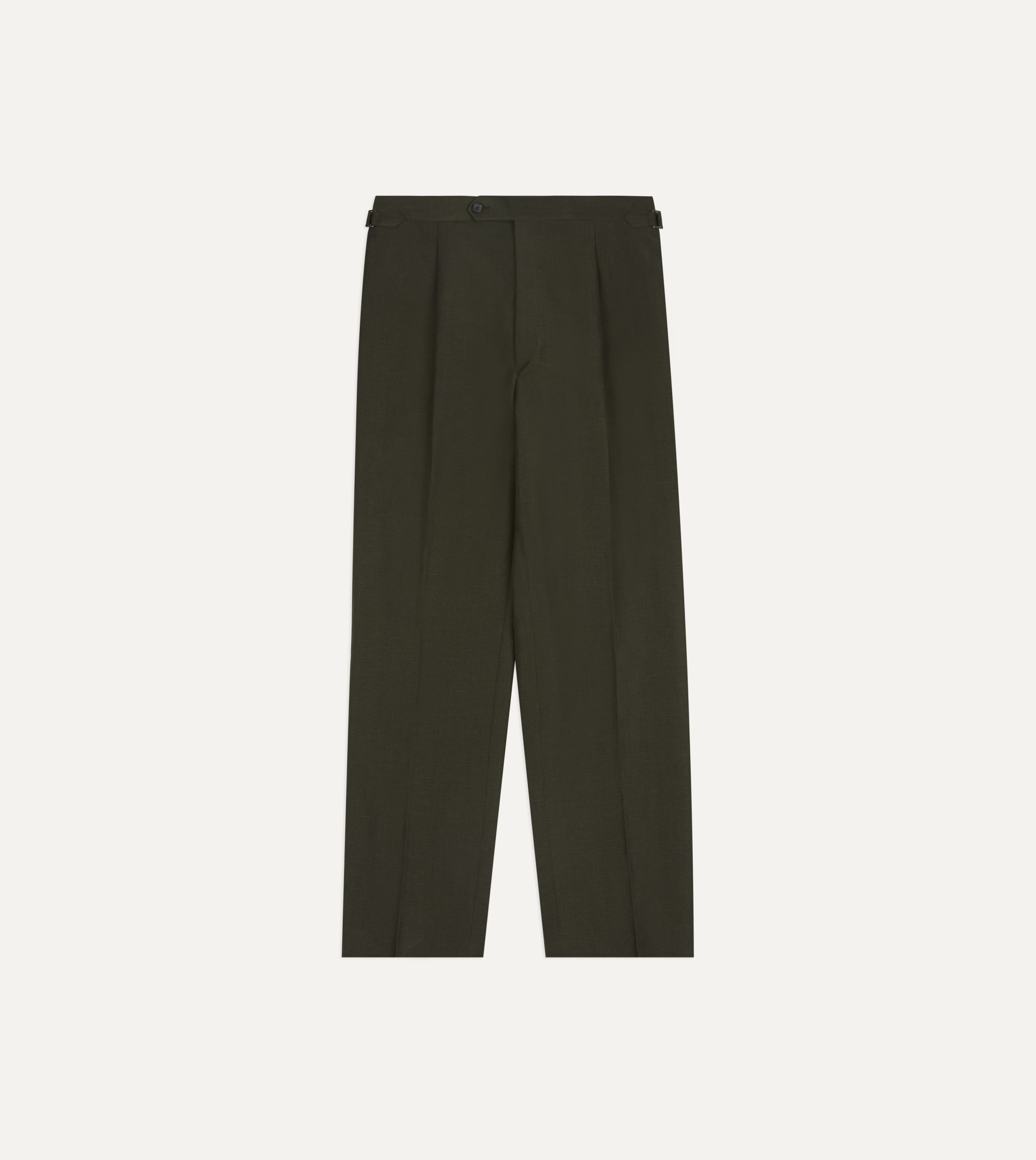 Khaki Green Linen-Wool Single Pleat Trouser – Drakes