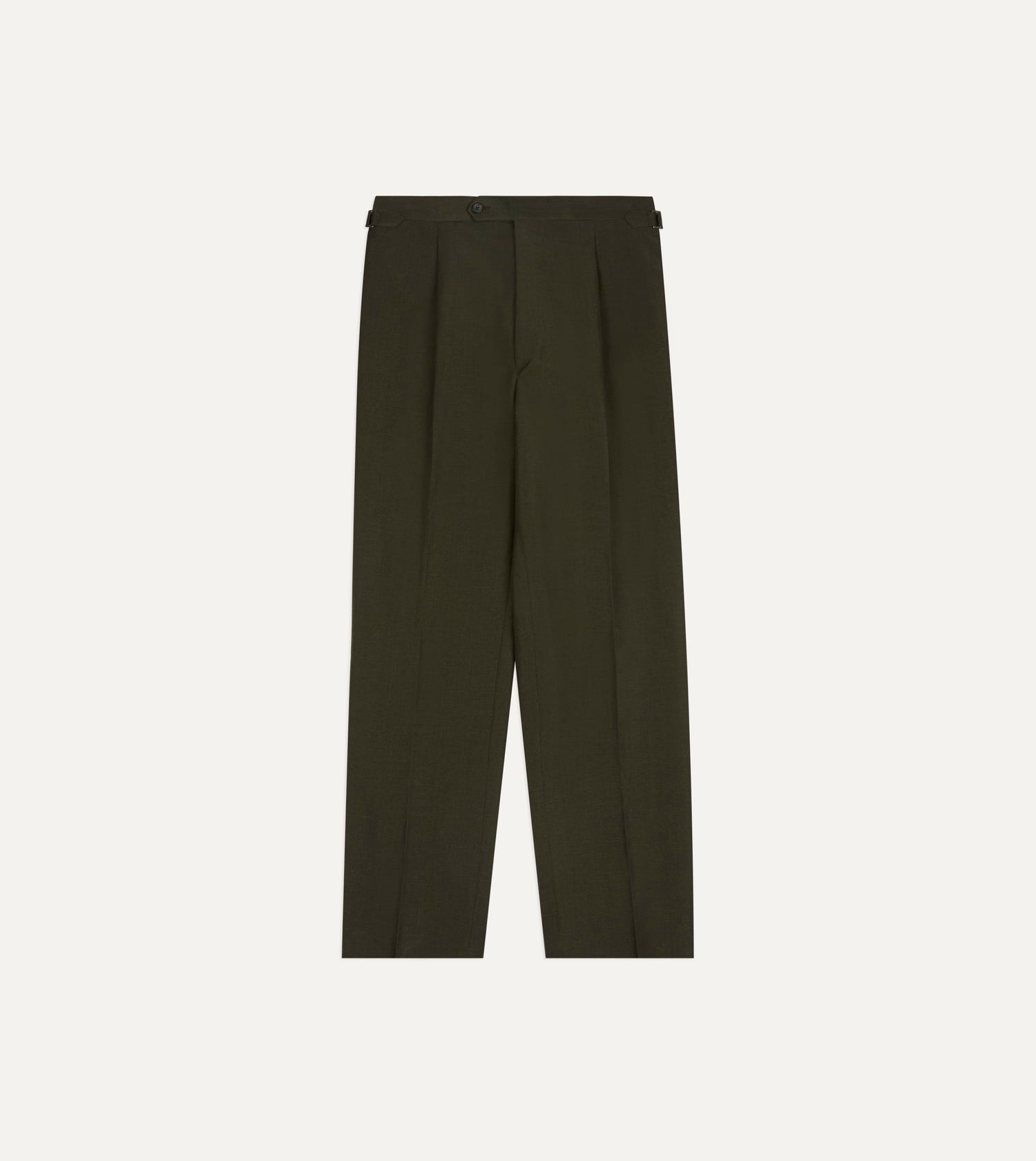 Khaki Green Linen-Wool Single Pleat Trouser