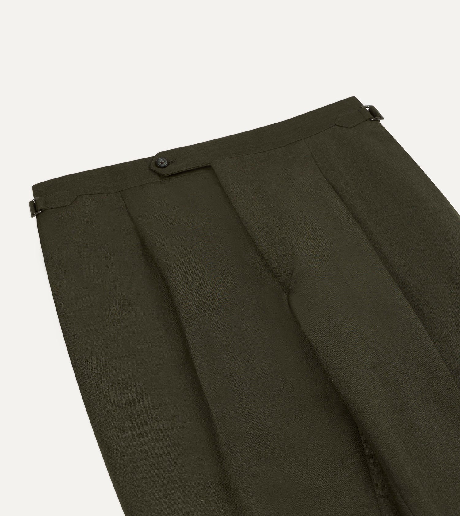 Khaki Green Linen-Wool Single Pleat Trouser