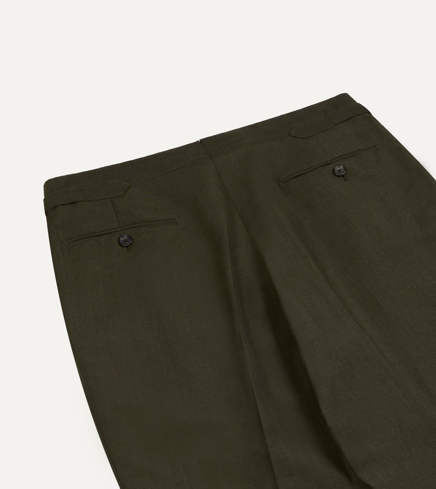 Khaki Green Linen-Wool Single Pleat Trouser
