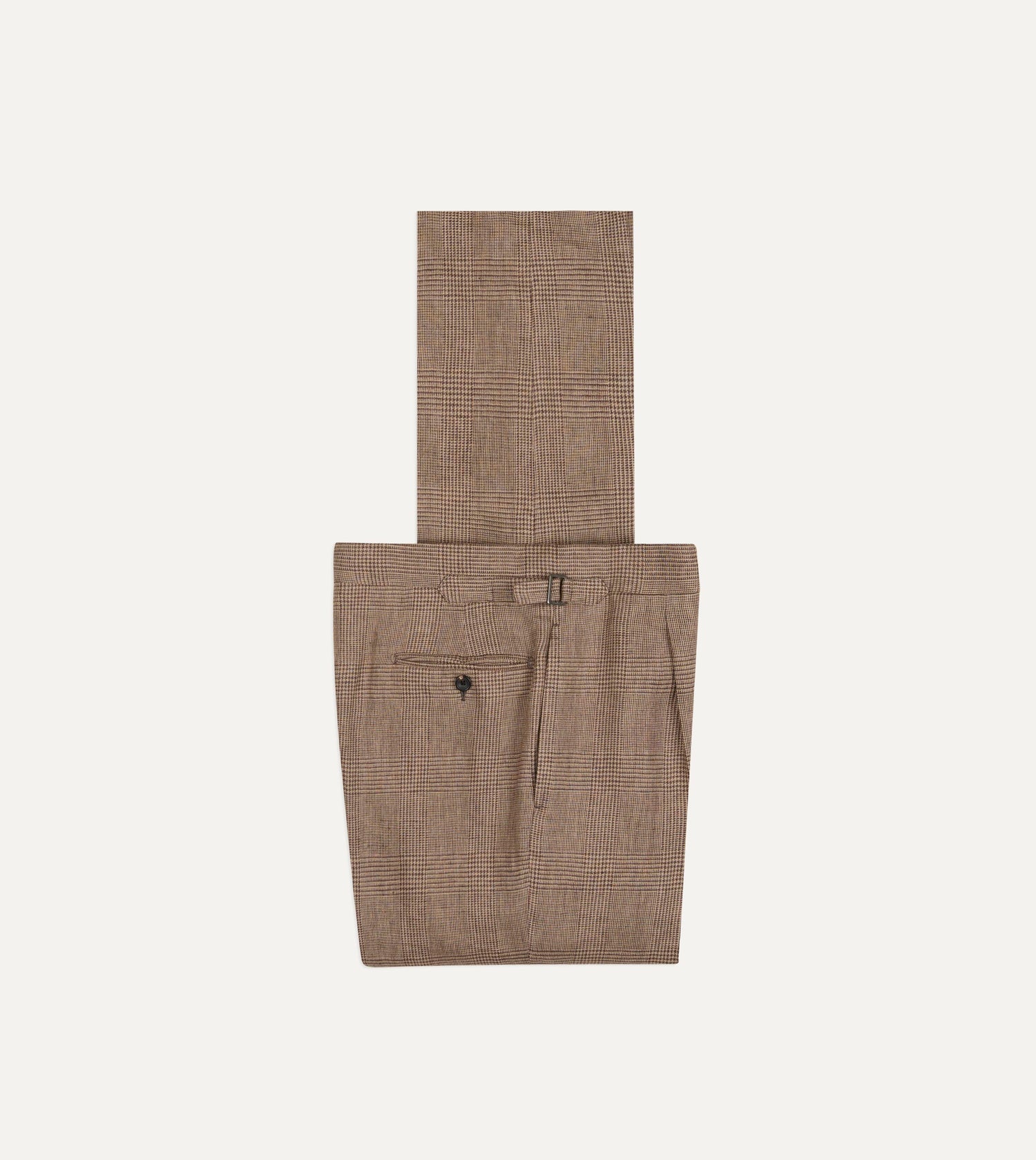 Brown Prince of Wales Check Linen Single Pleat Trouser