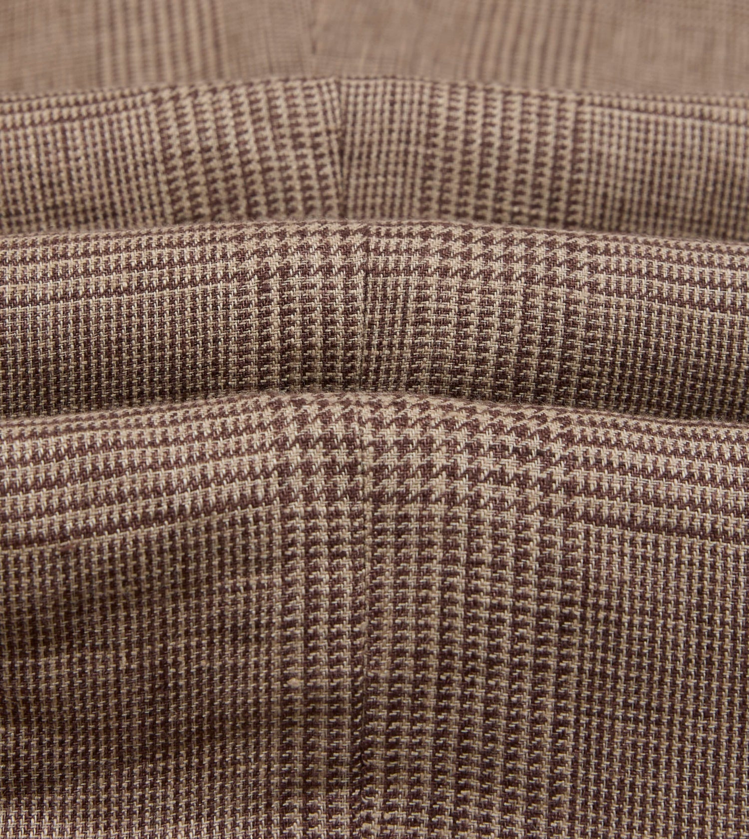 Brown Prince of Wales Check Linen Single Pleat Trouser