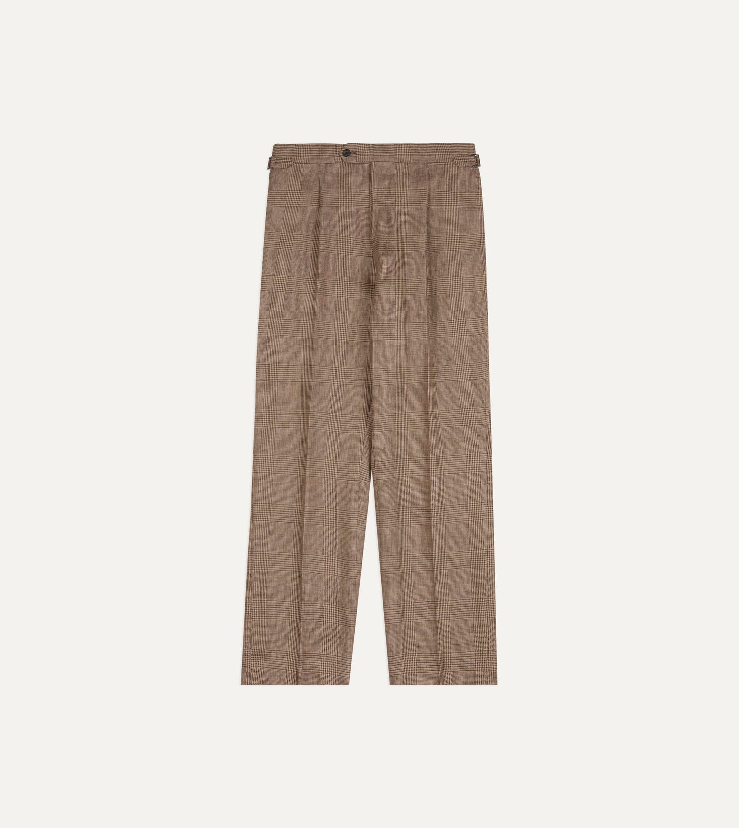 Brown Prince of Wales Check Linen Single Pleat Trouser