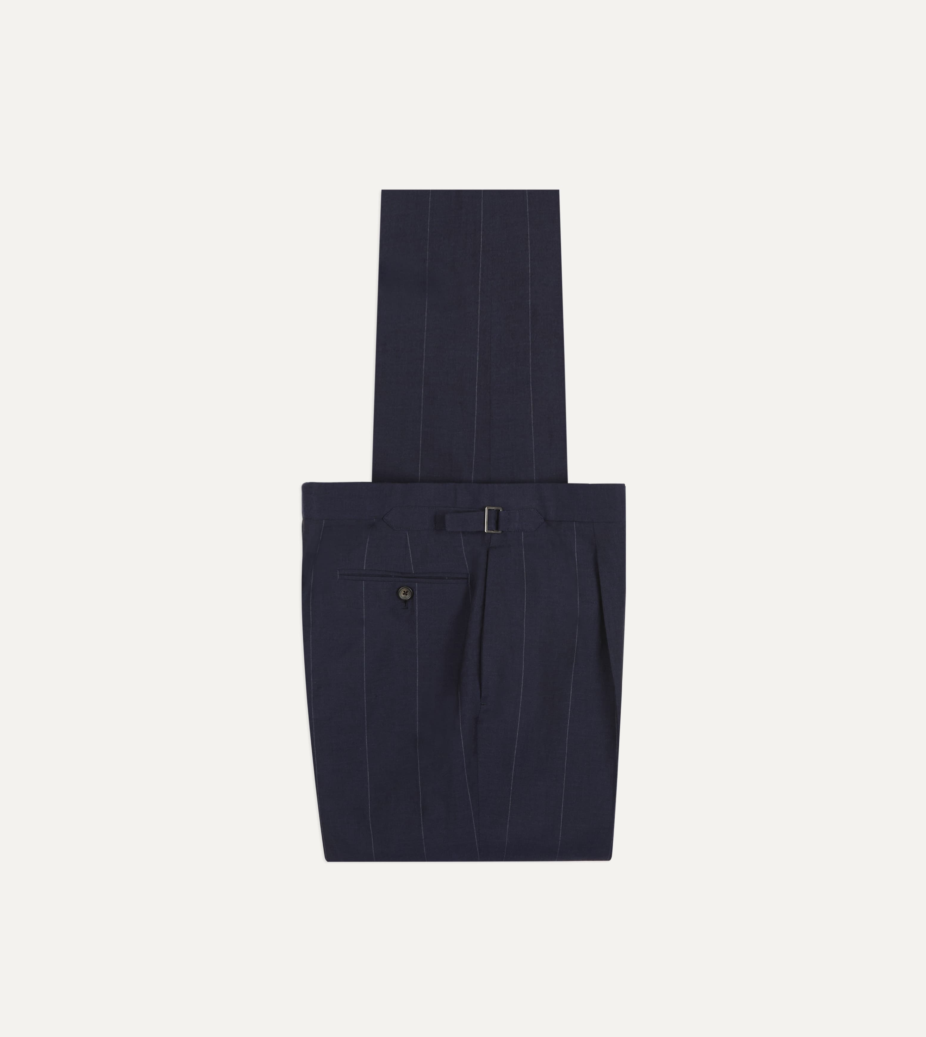 Navy Pinstripe Wool-Linen Single-Pleat Trouser