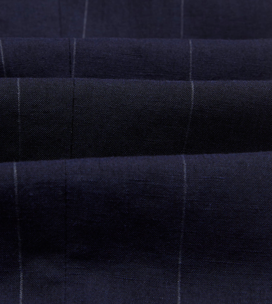 Navy Pinstripe Wool-Linen Single-Pleat Trouser