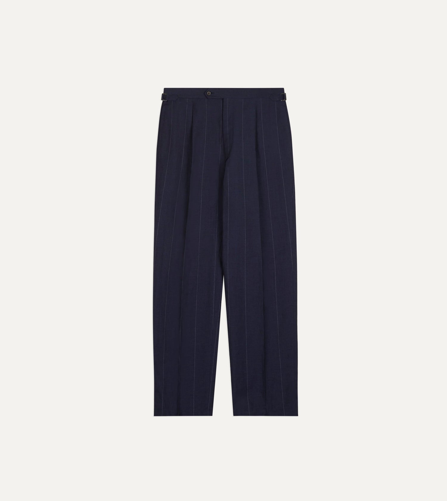Navy Pinstripe Wool-Linen Single-Pleat Trouser
