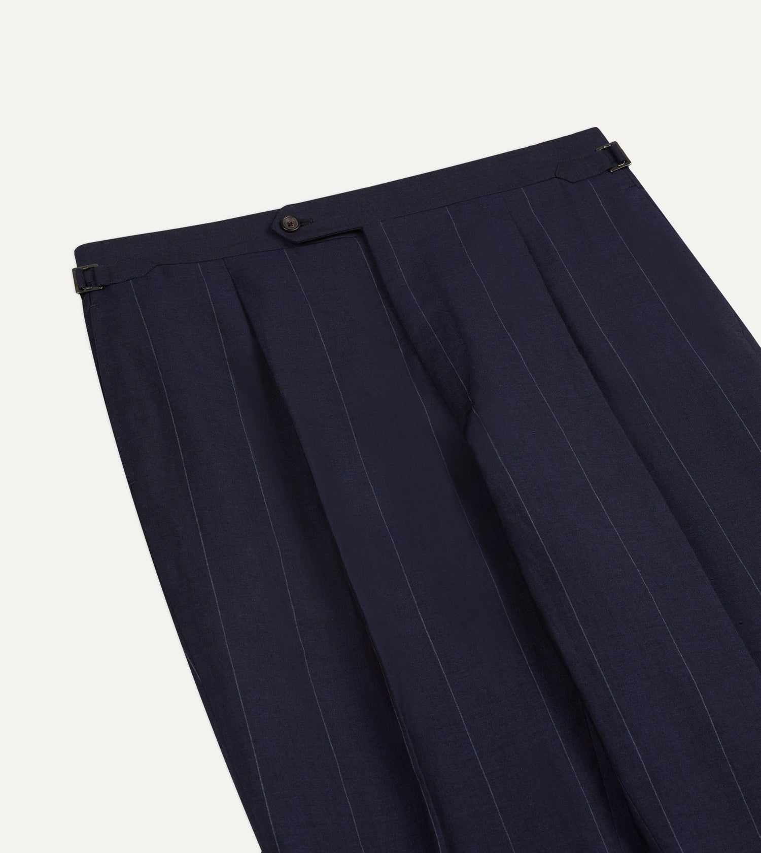 Navy Pinstripe Wool-Linen Single-Pleat Trouser