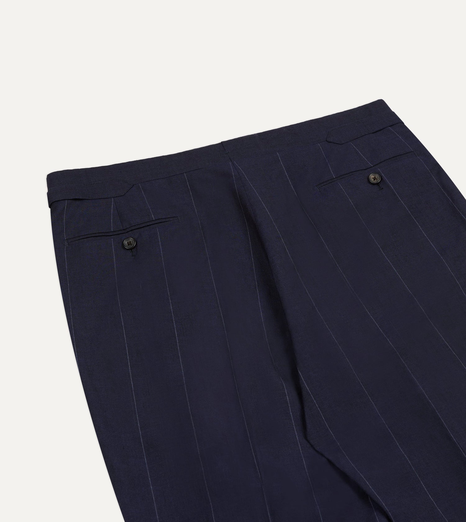 Navy Pinstripe Wool-Linen Single-Pleat Trouser