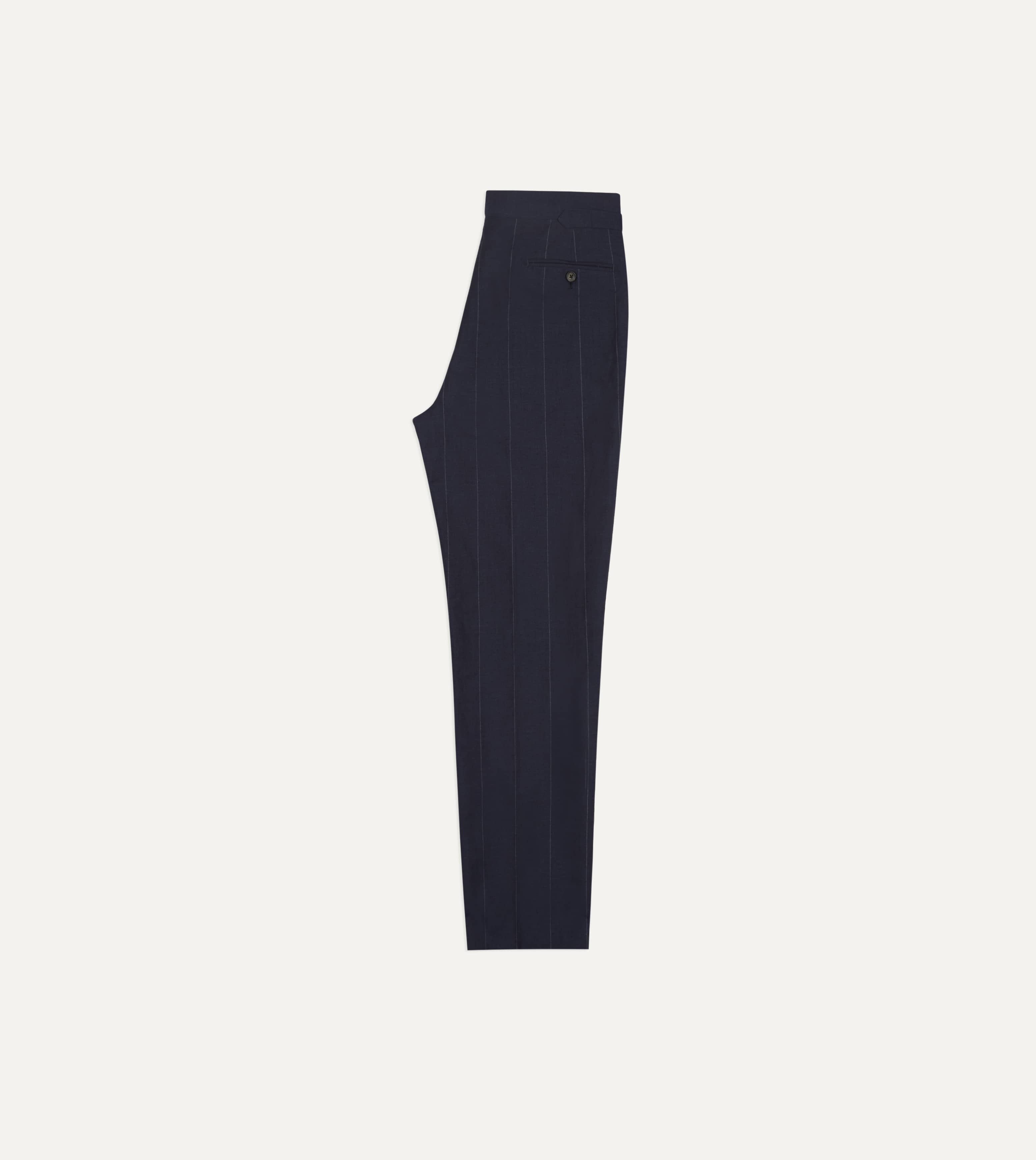 Navy Pinstripe Wool-Linen Single-Pleat Trouser