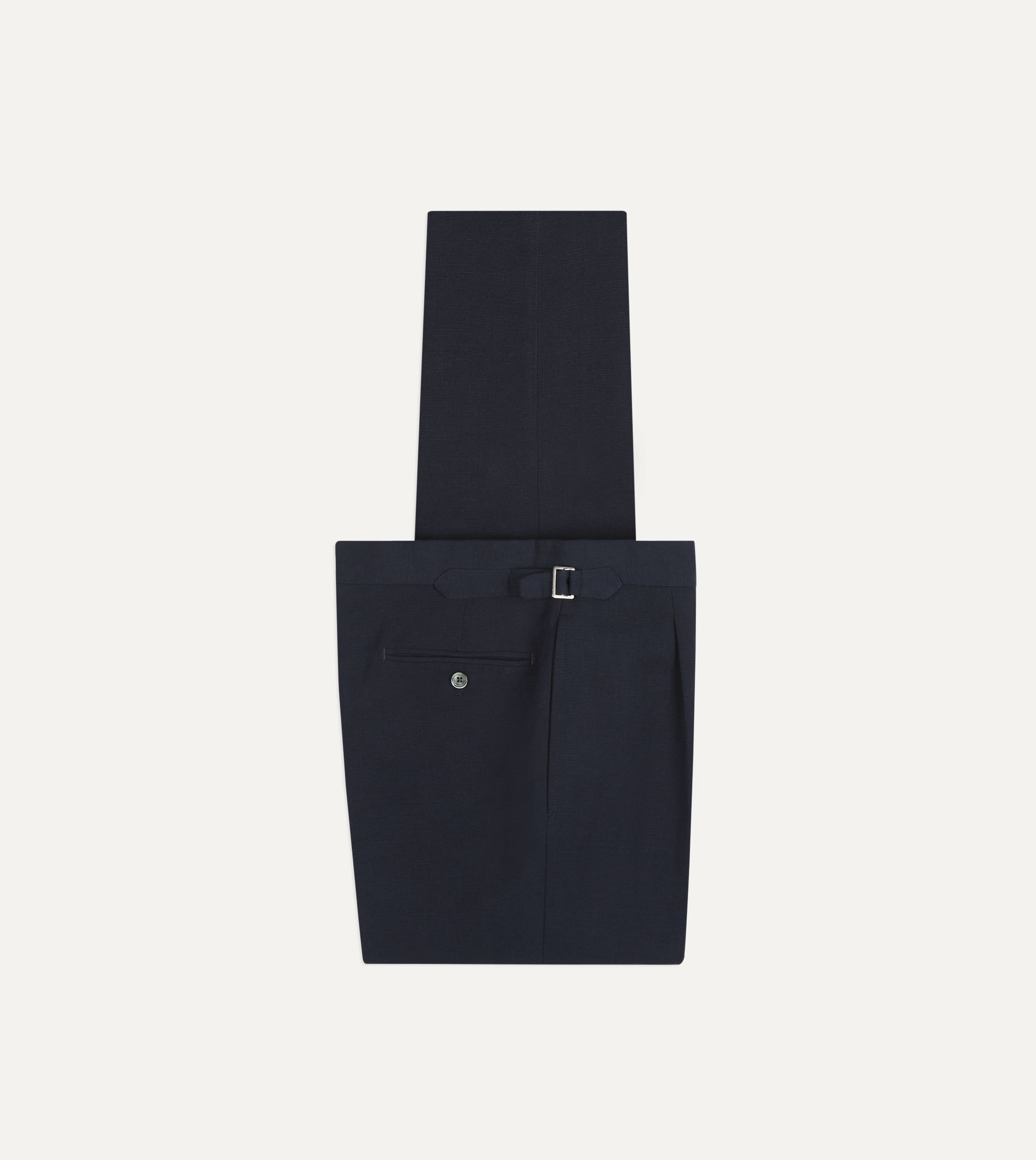 Navy Linen-Cotton Single-Pleat Trouser