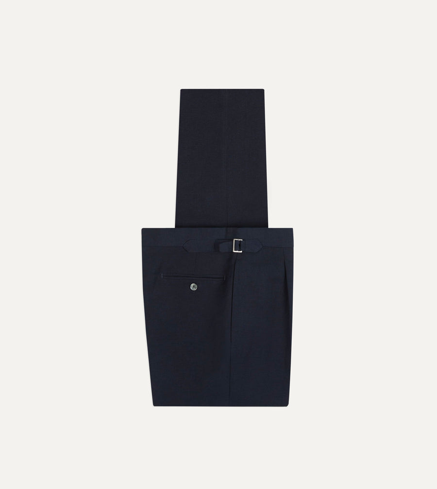 Navy Linen-Cotton Single-Pleat Trouser