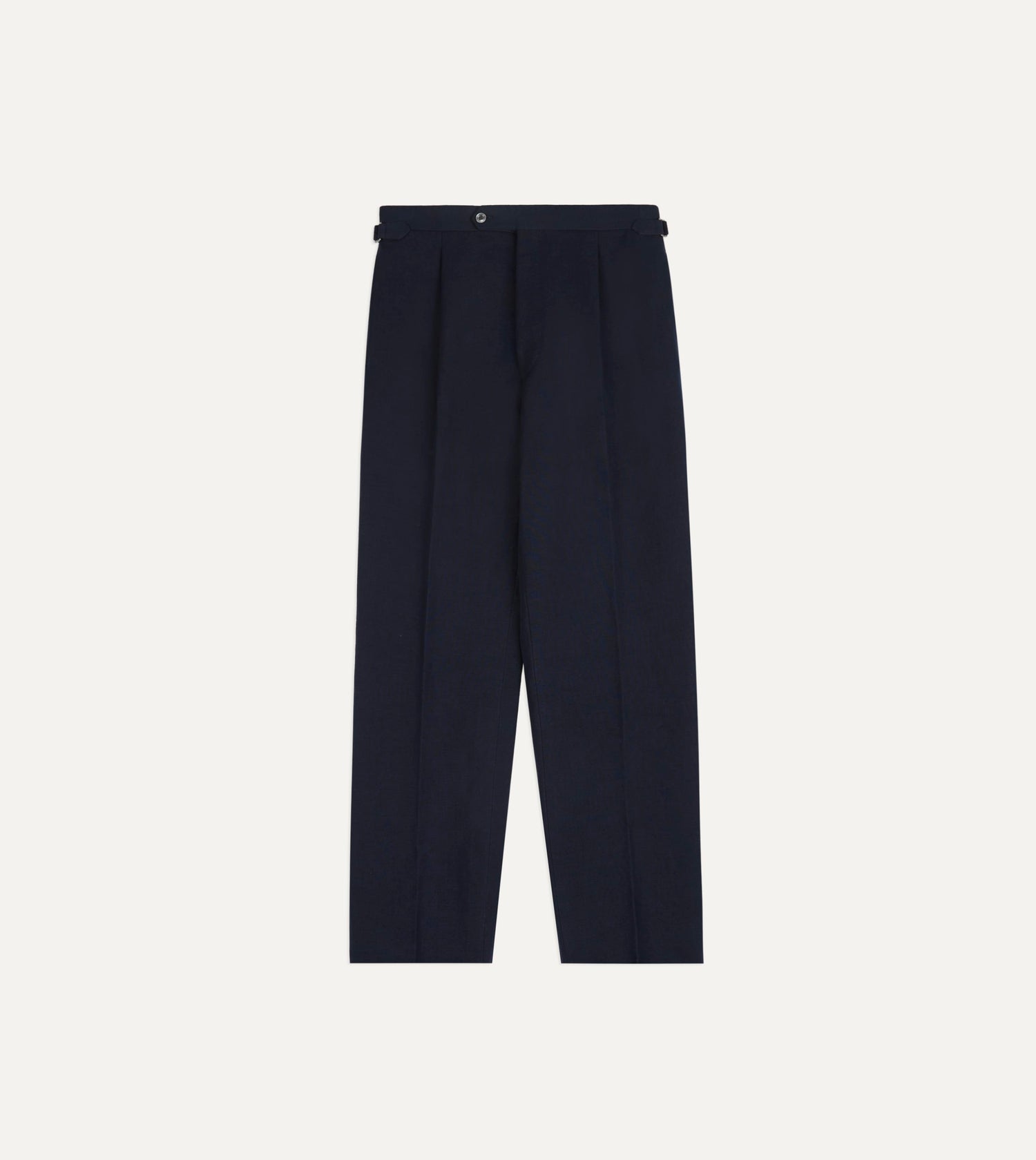 Navy Linen-Cotton Single-Pleat Trouser
