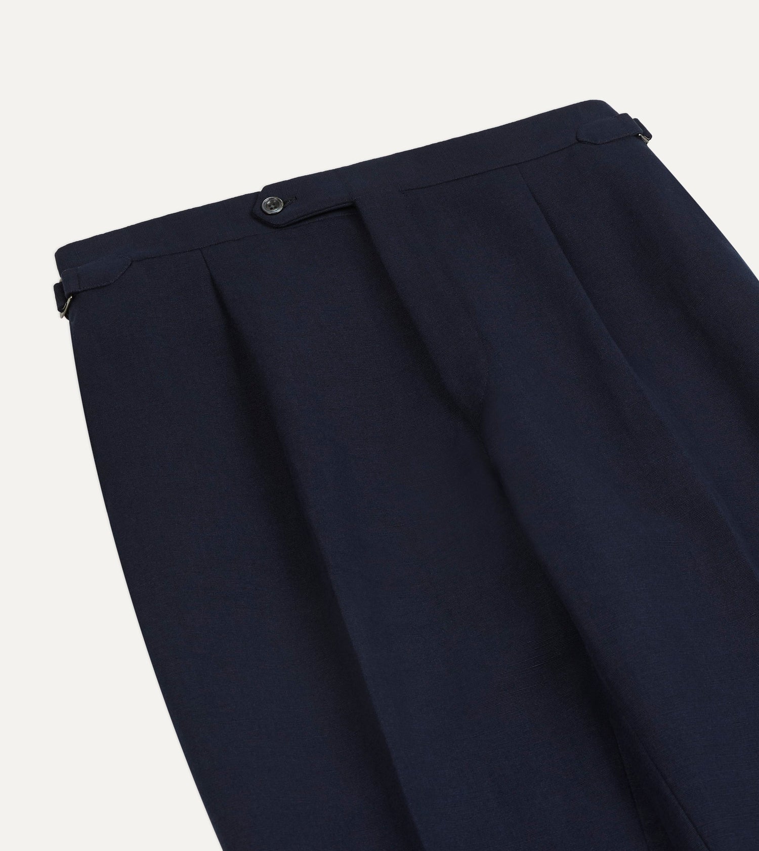 Navy Linen-Cotton Single-Pleat Trouser