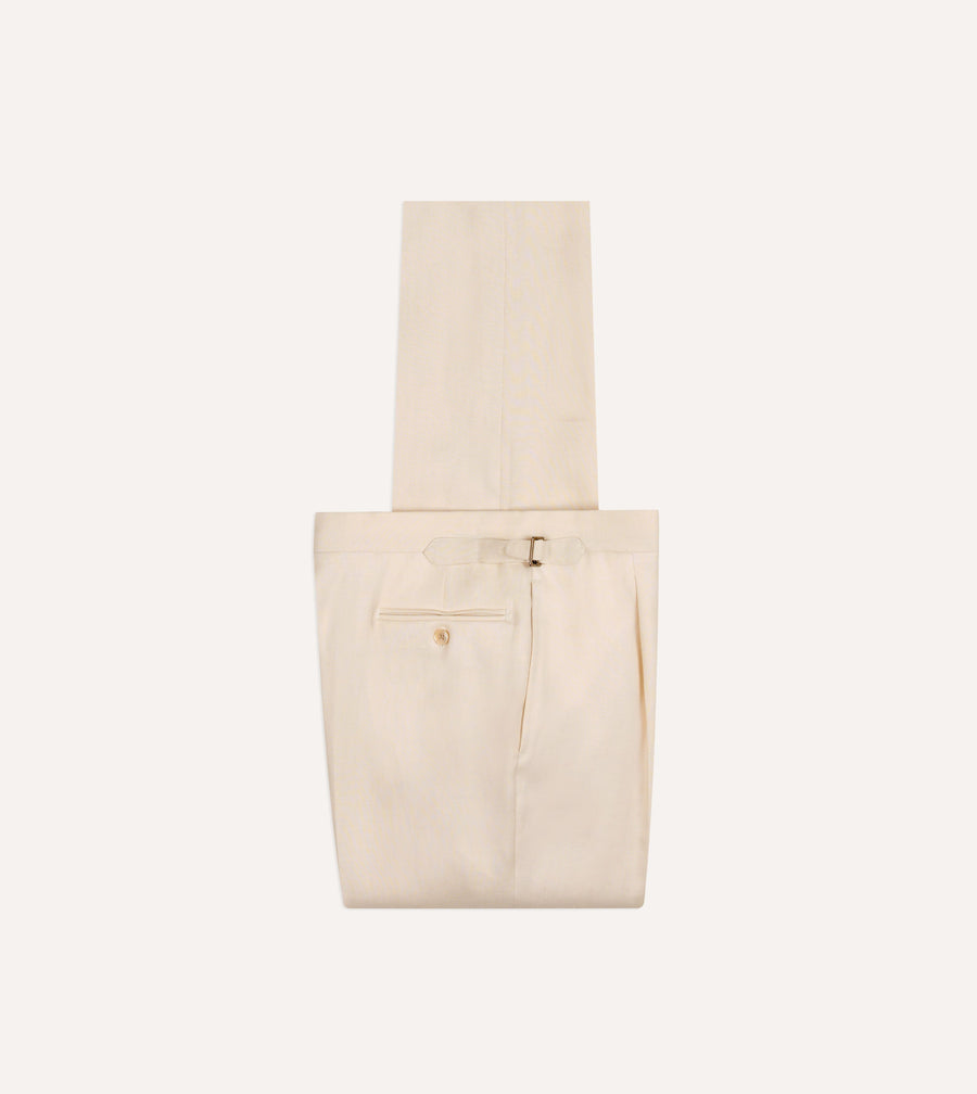 Ecru Ramie-Canapa Single-Pleat Trouser