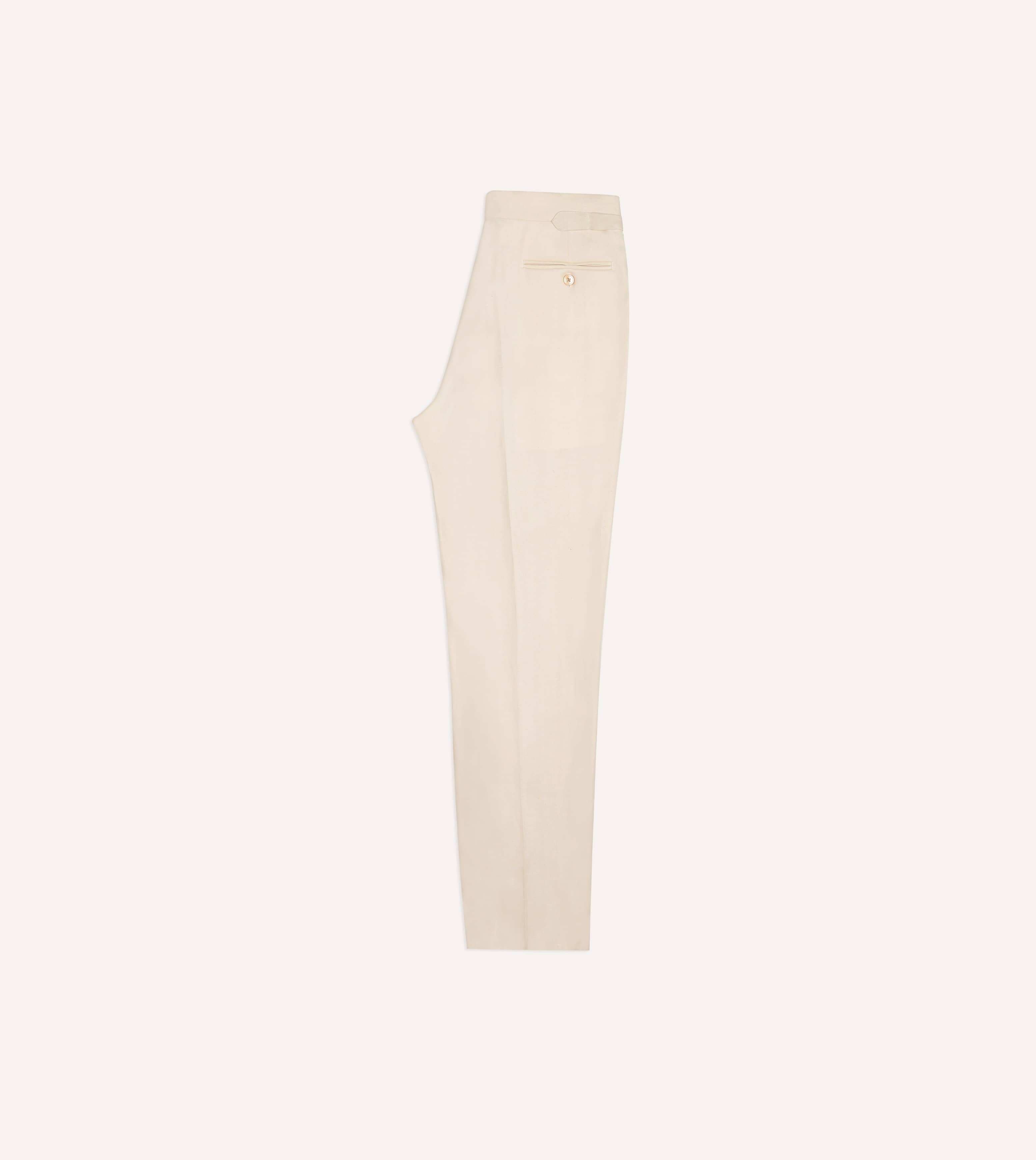 Ecru Ramie-Canapa Single-Pleat Trouser