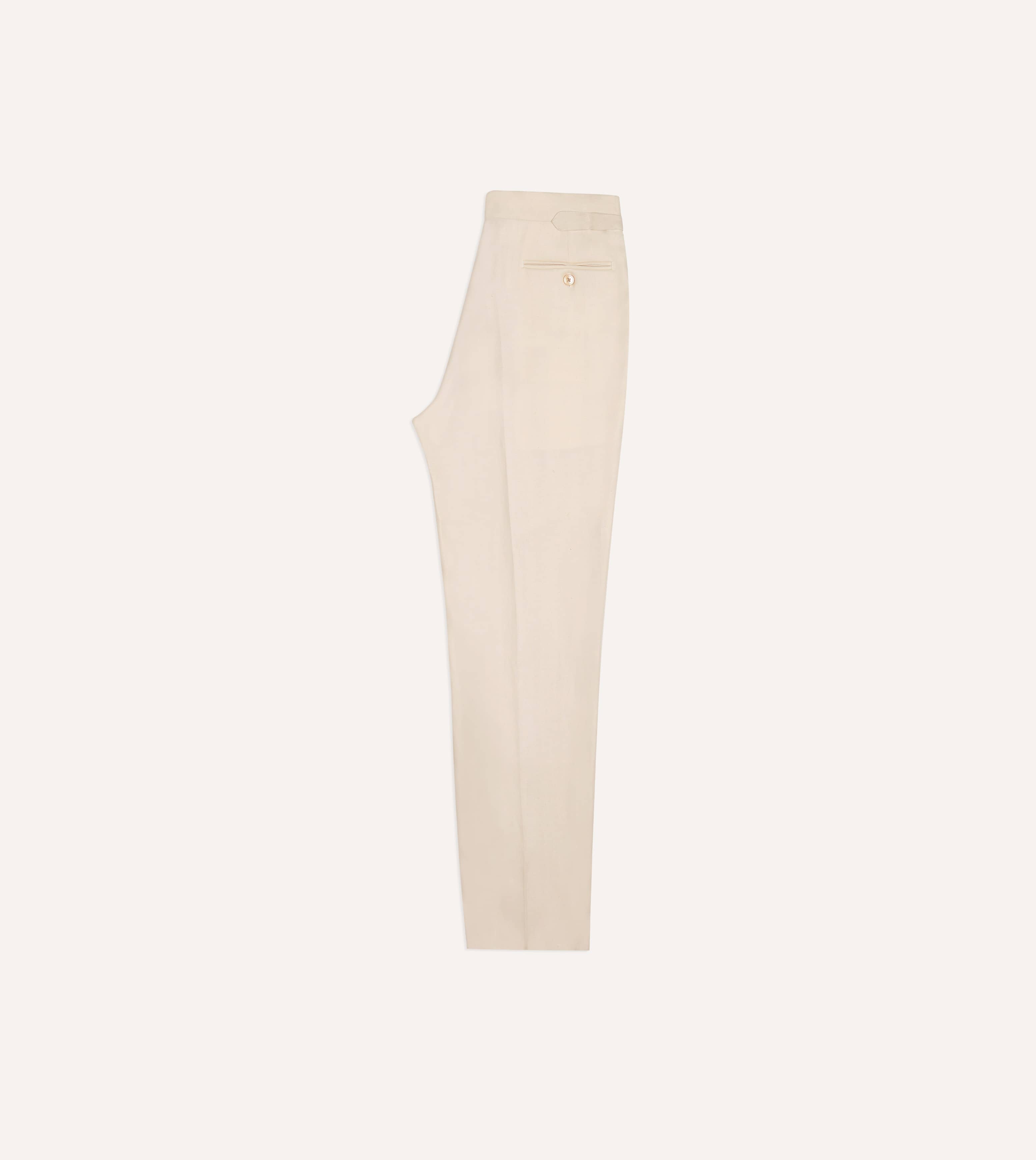 Ecru Ramie-Canapa Single-Pleat Trouser