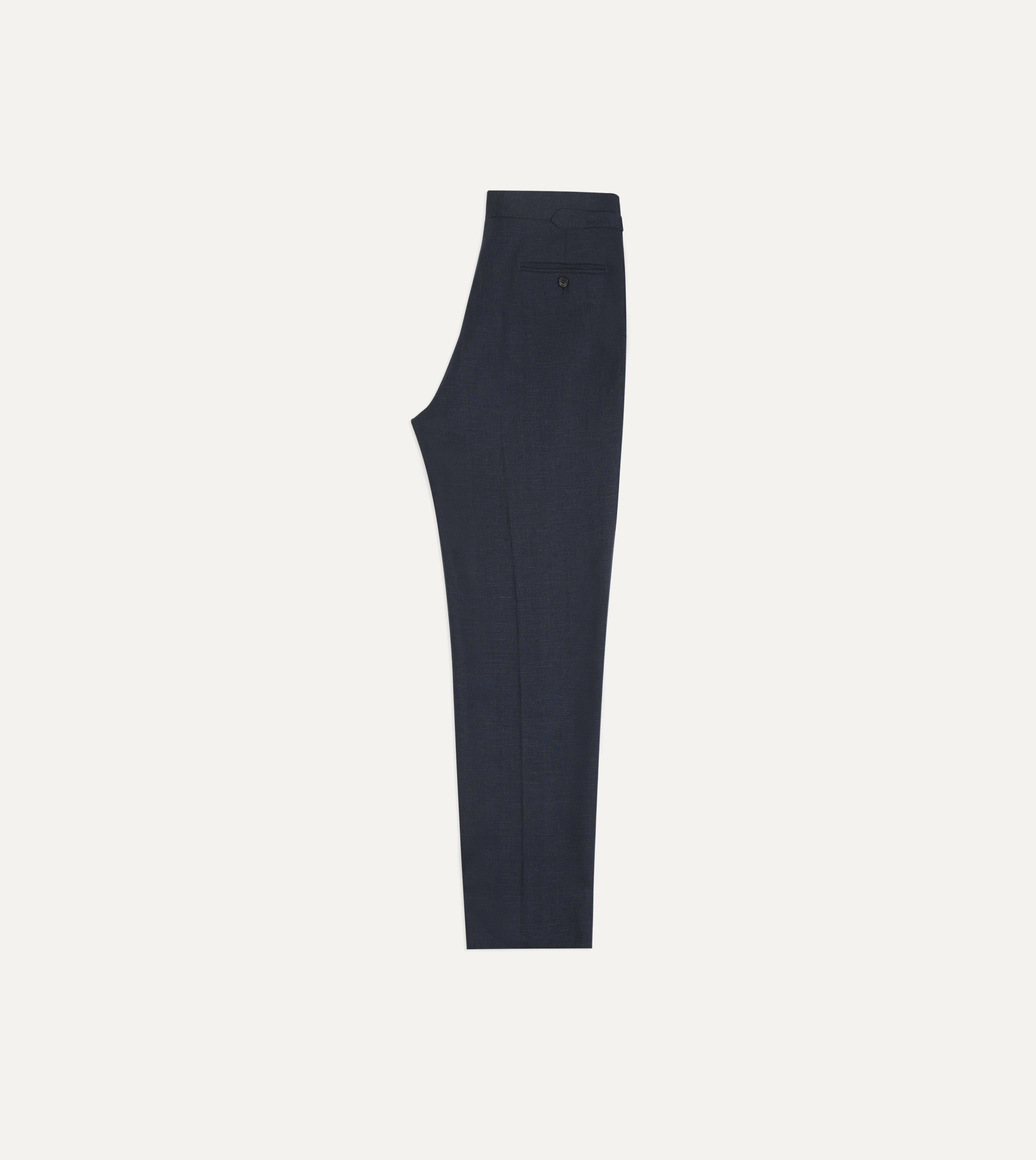 Navy Linen Single Pleat Trouser