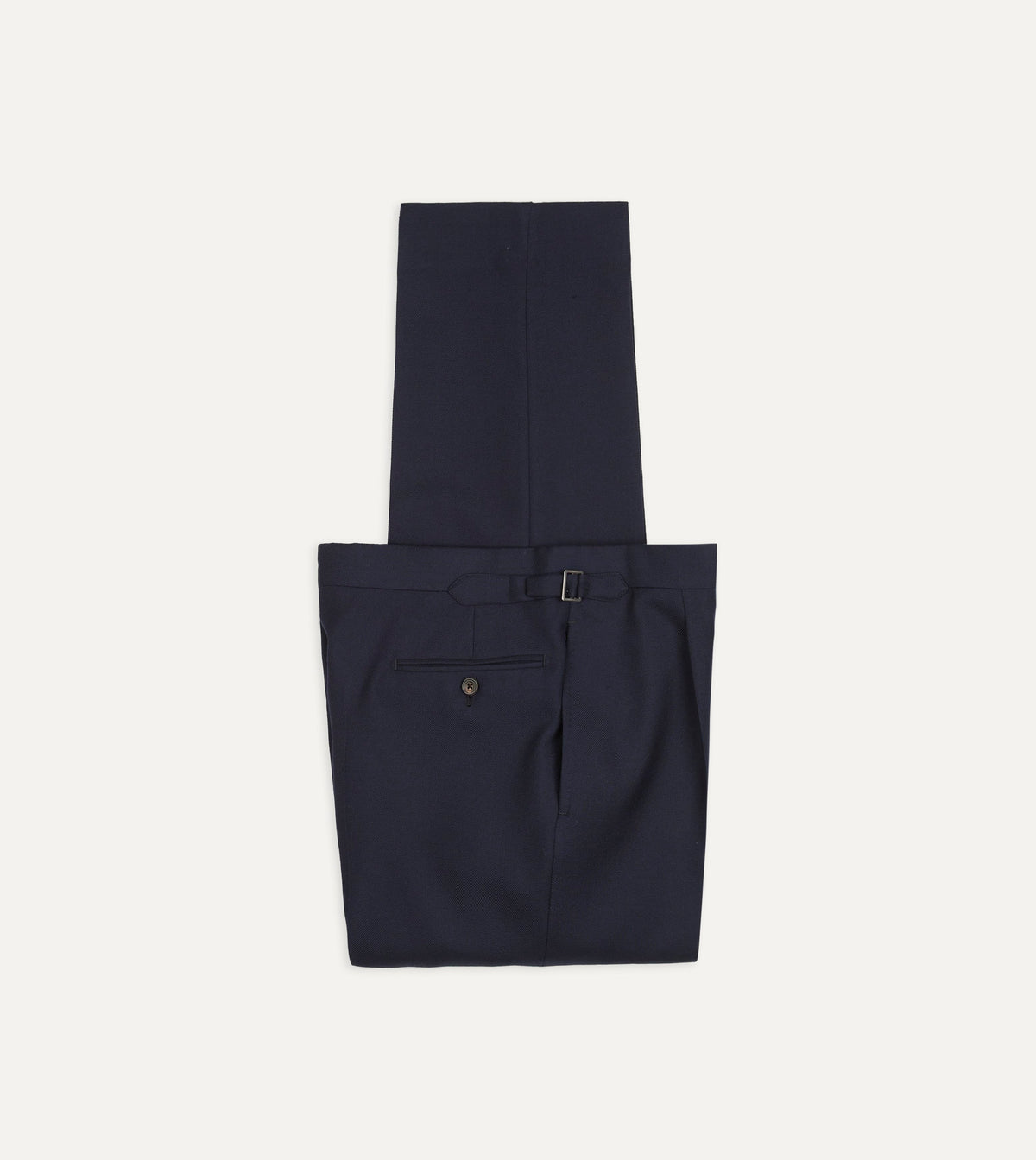 Navy Wool-Cotton Twill Single Pleat Trouser