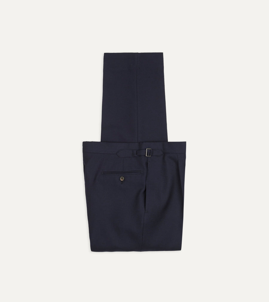 Navy Wool-Cotton Twill Single Pleat Trouser