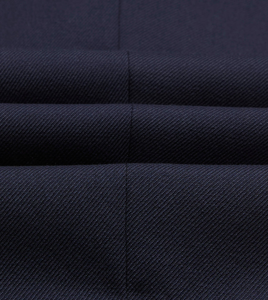 Navy Wool-Cotton Twill Single Pleat Trouser