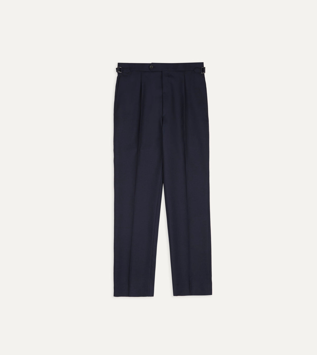 Navy Wool-Cotton Twill Single Pleat Trouser