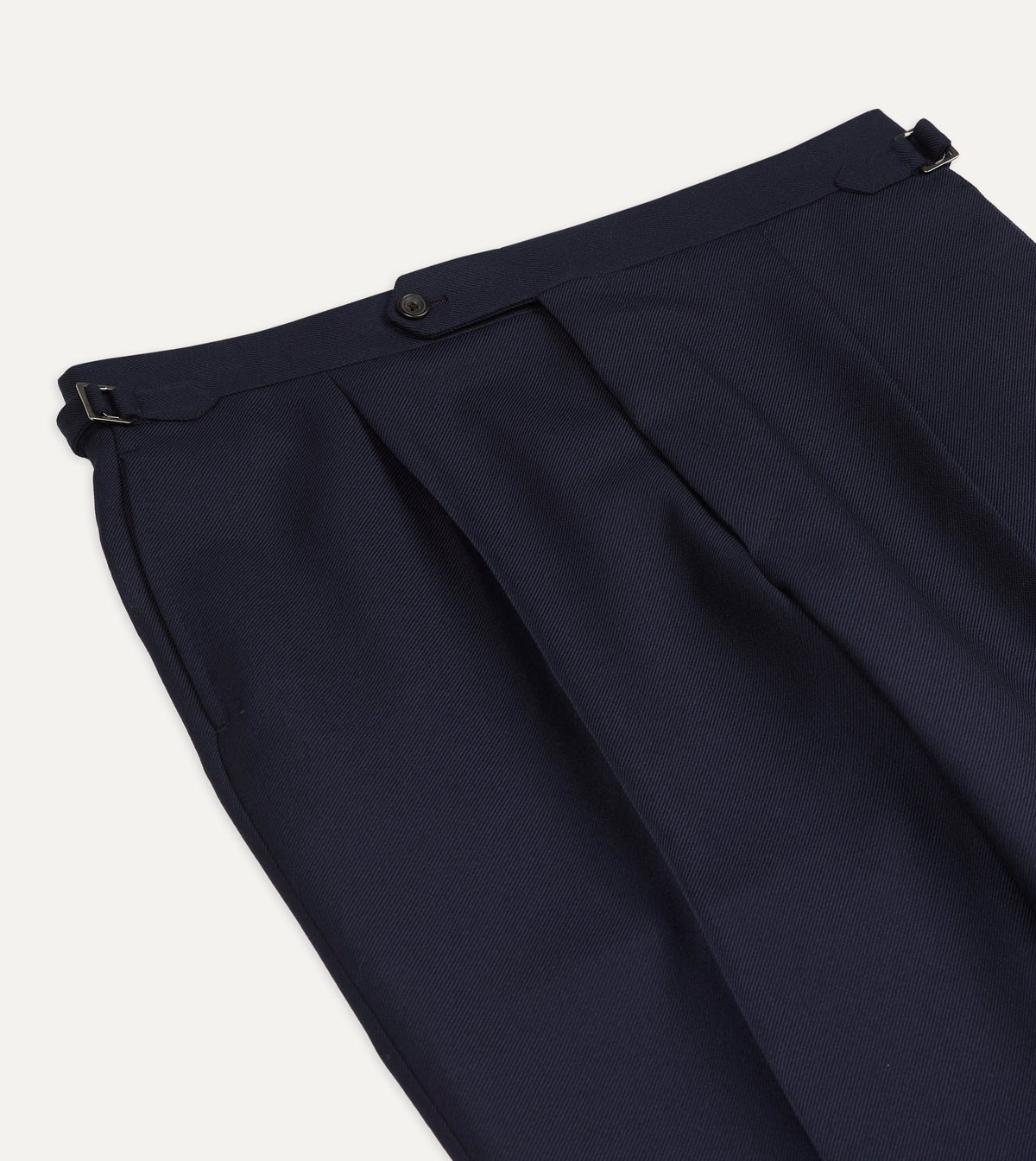 Navy Wool-Cotton Twill Single Pleat Trouser