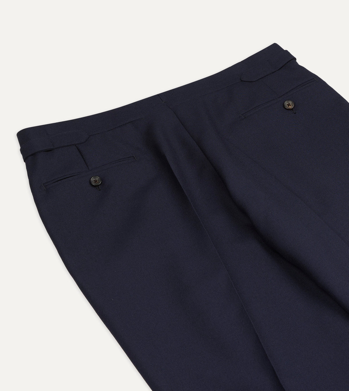 Navy Wool-Cotton Twill Single Pleat Trouser