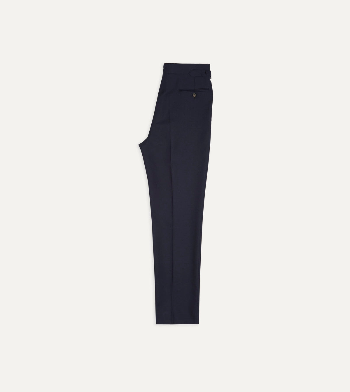 Navy Wool-Cotton Twill Single Pleat Trouser