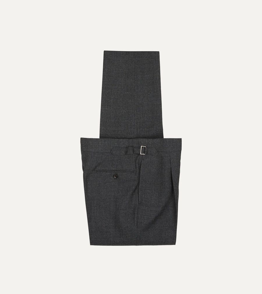 Grey Wool-Cotton Twill Single Pleat Trouser