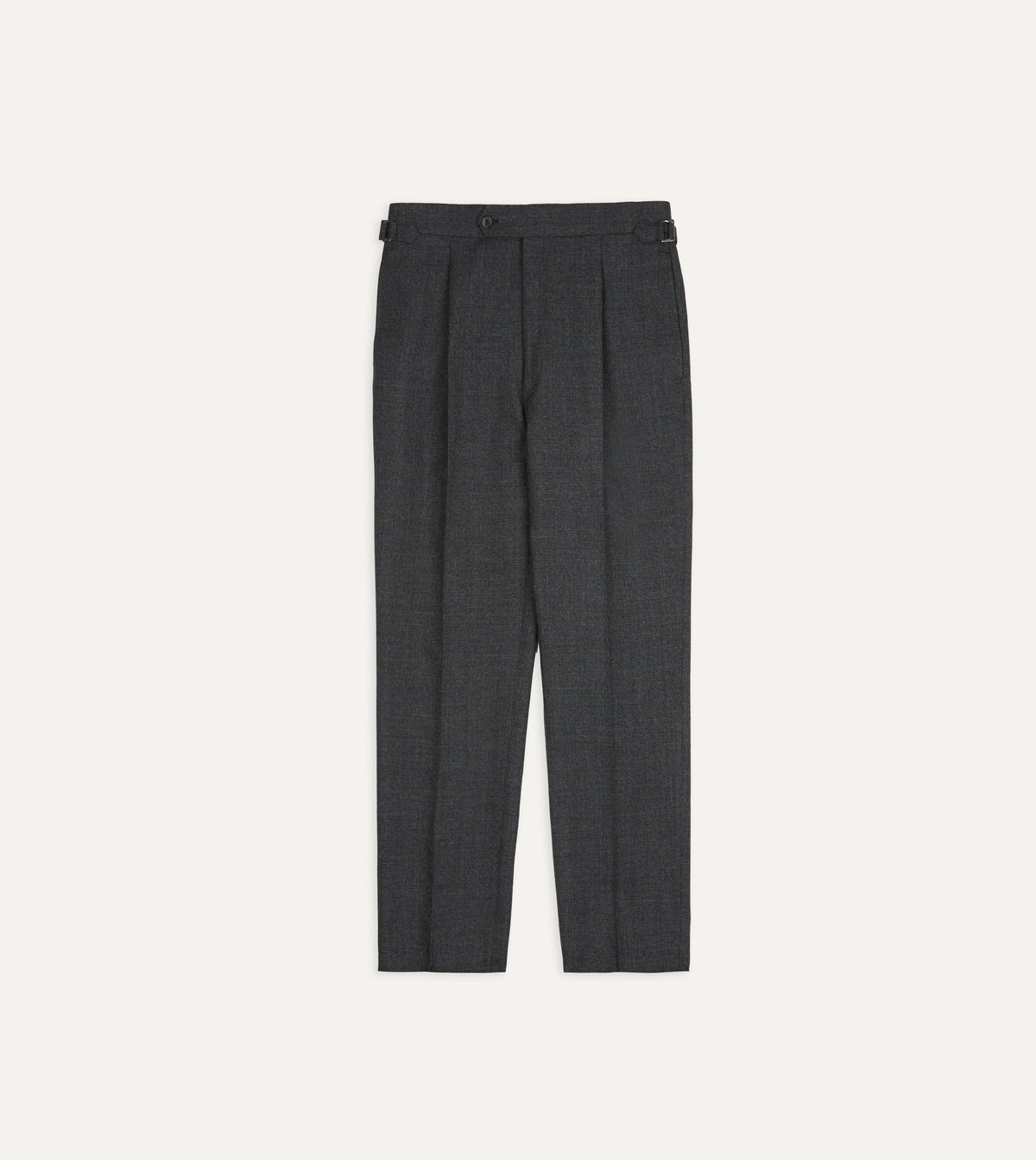 Grey Wool-Cotton Twill Single Pleat Trouser