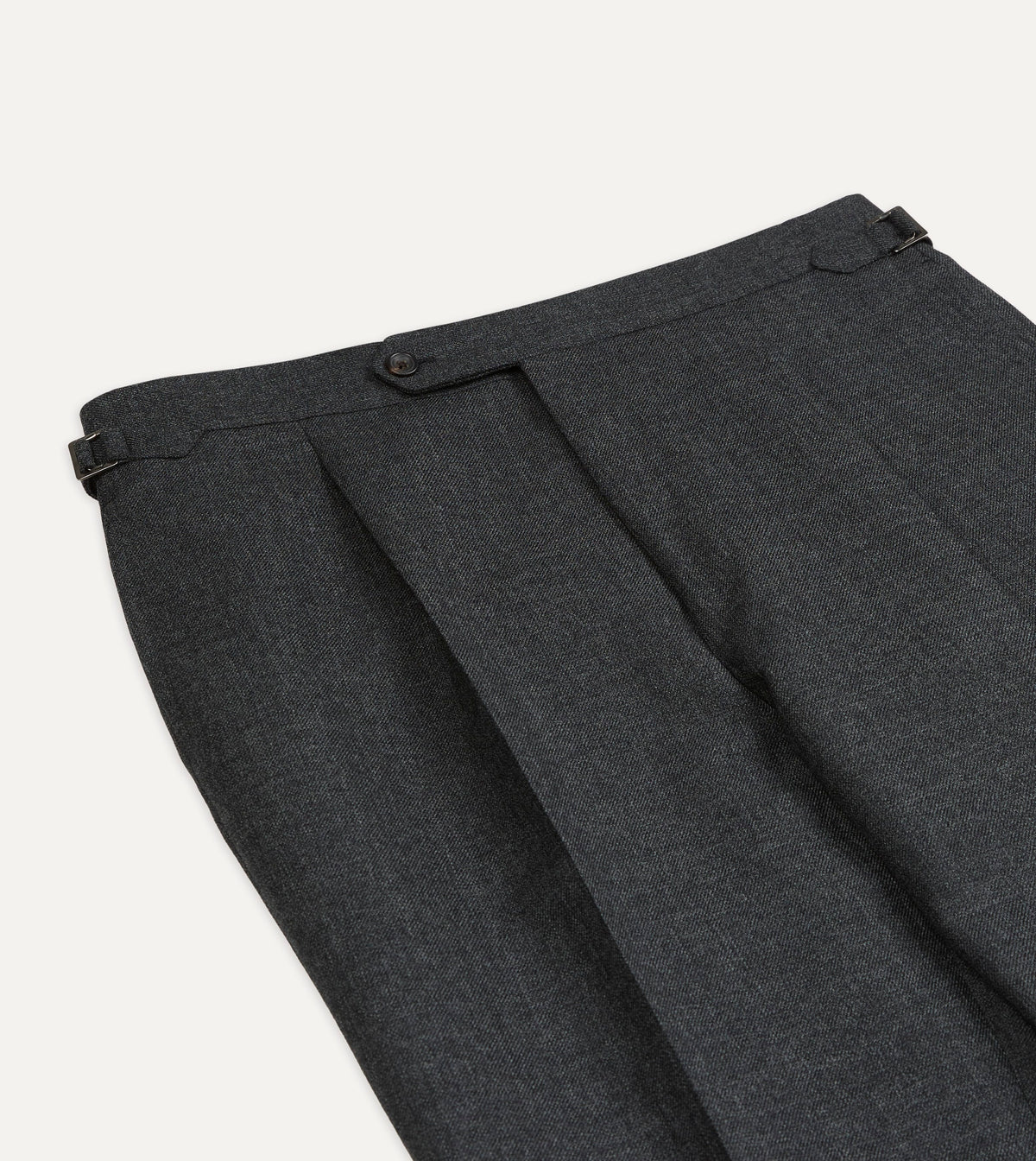 Grey Wool-Cotton Twill Single Pleat Trouser