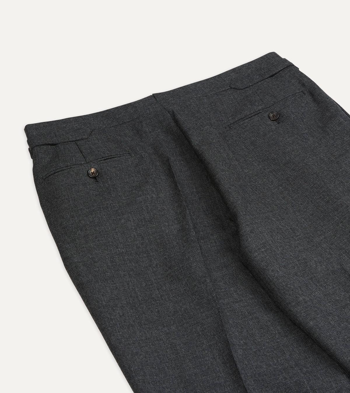 Grey Wool-Cotton Twill Single Pleat Trouser