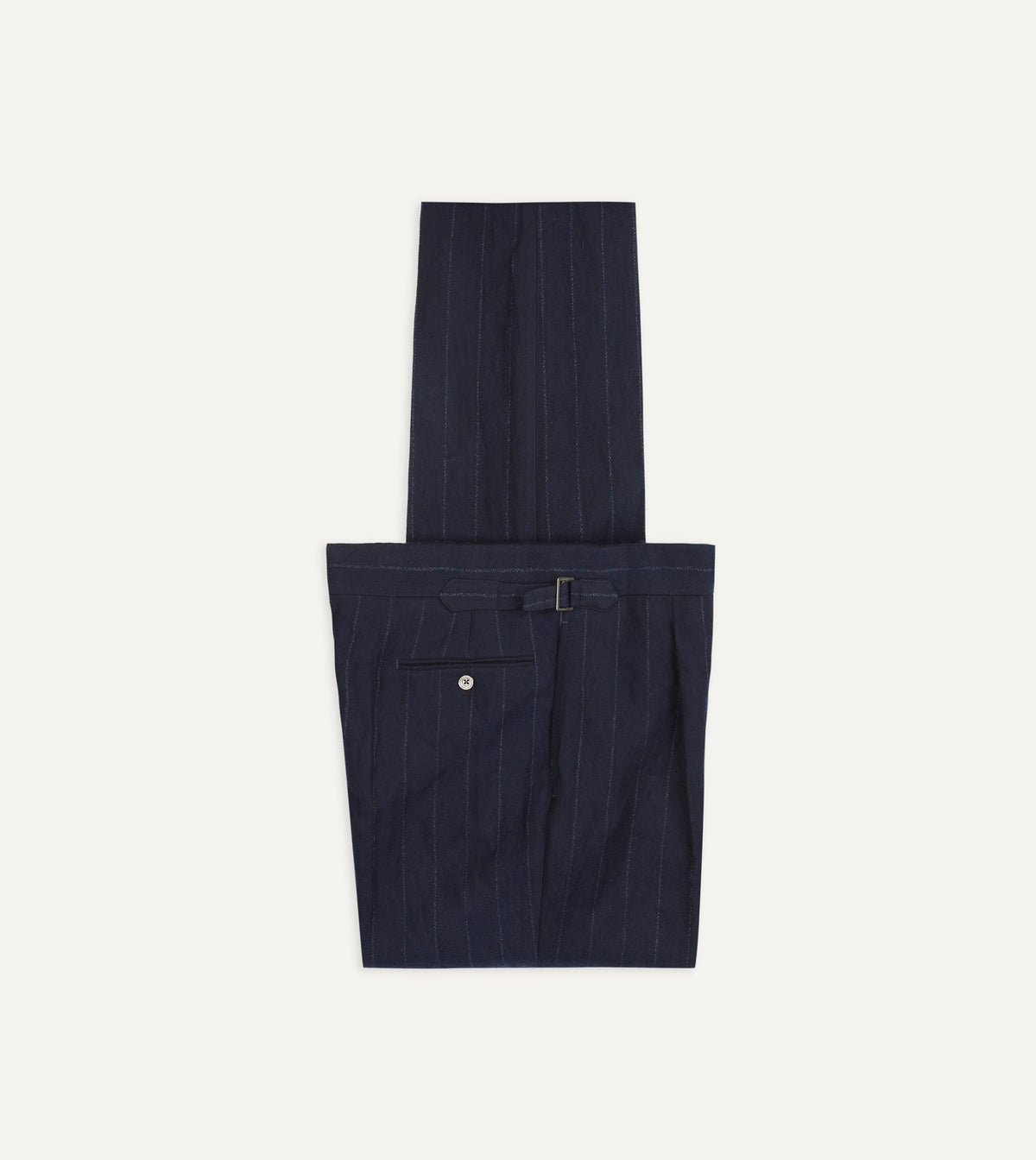 Navy Pinstripe Wool-Cotton Single Pleat Trouser