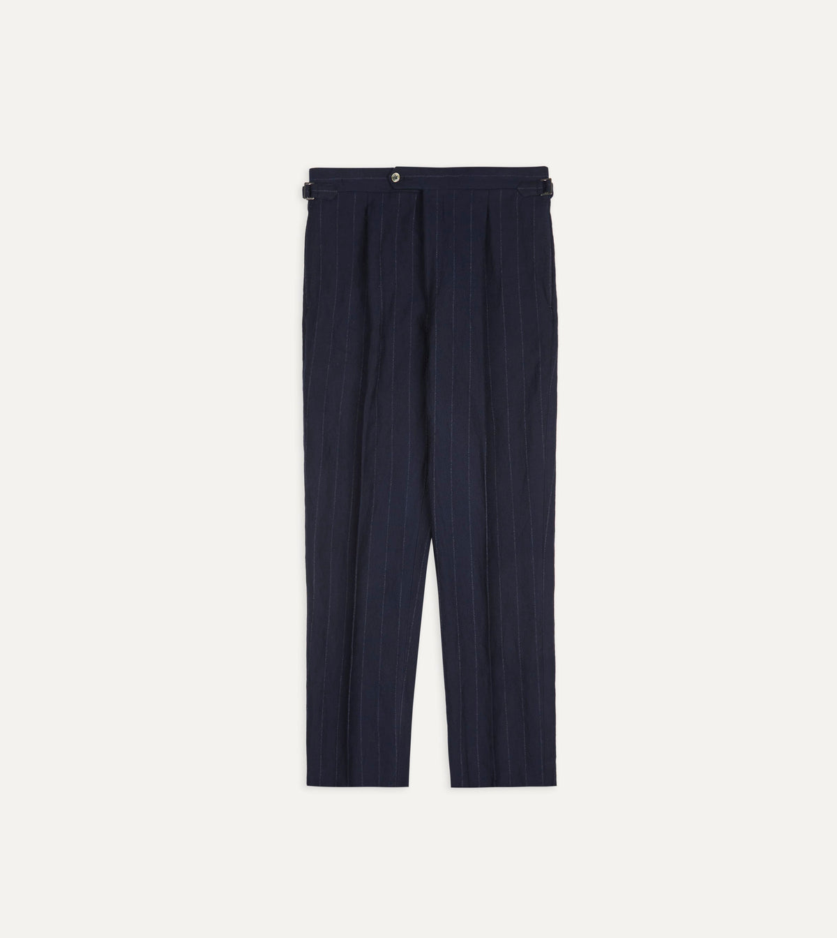 Navy Pinstripe Wool-Cotton Single Pleat Trouser