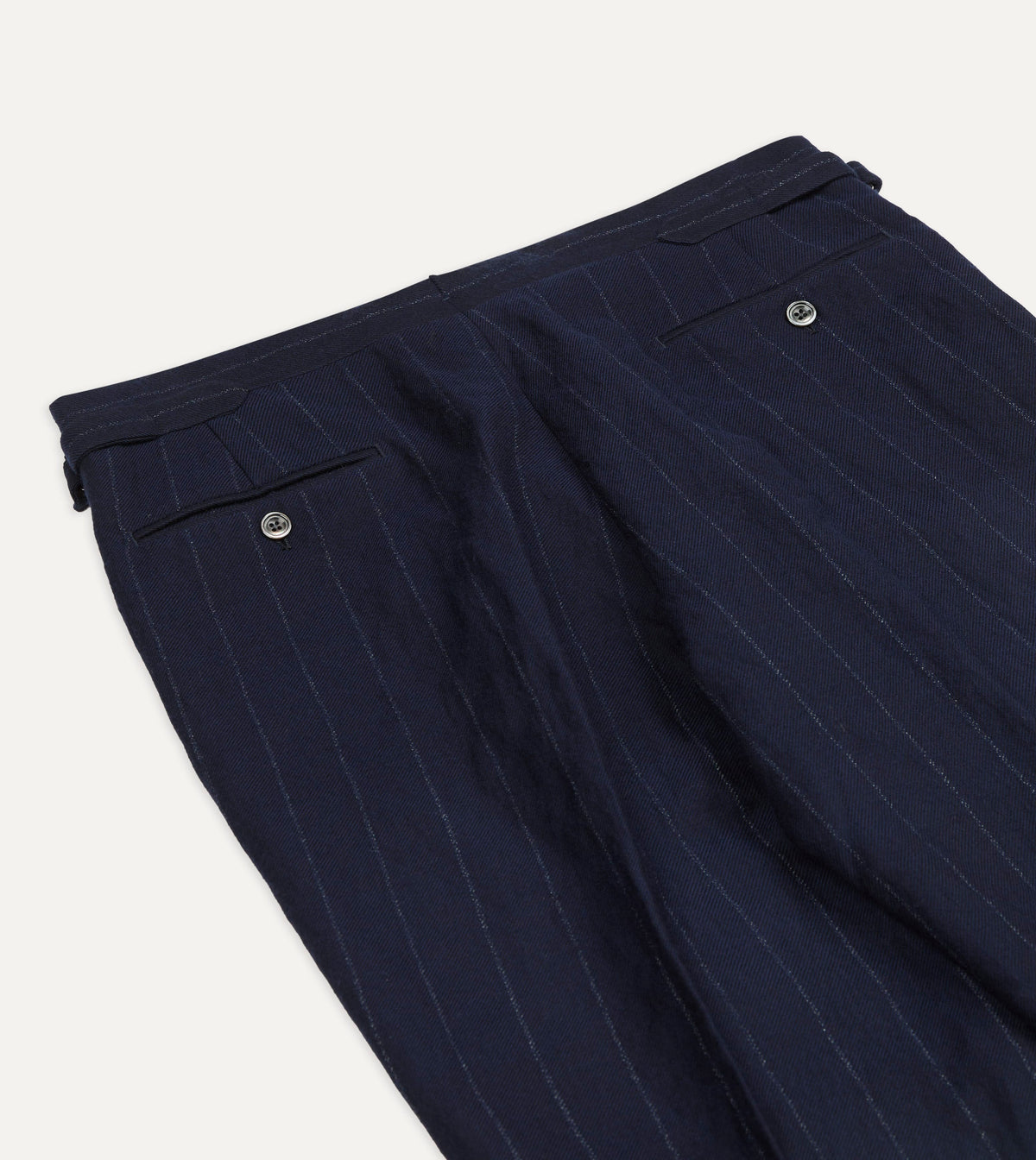 Navy Pinstripe Wool-Cotton Single Pleat Trouser
