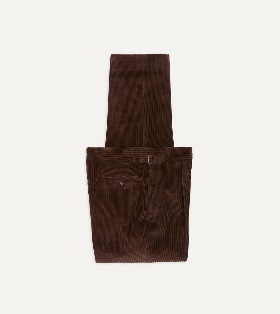 Brown Cotton Corduroy Single Pleat Trouser