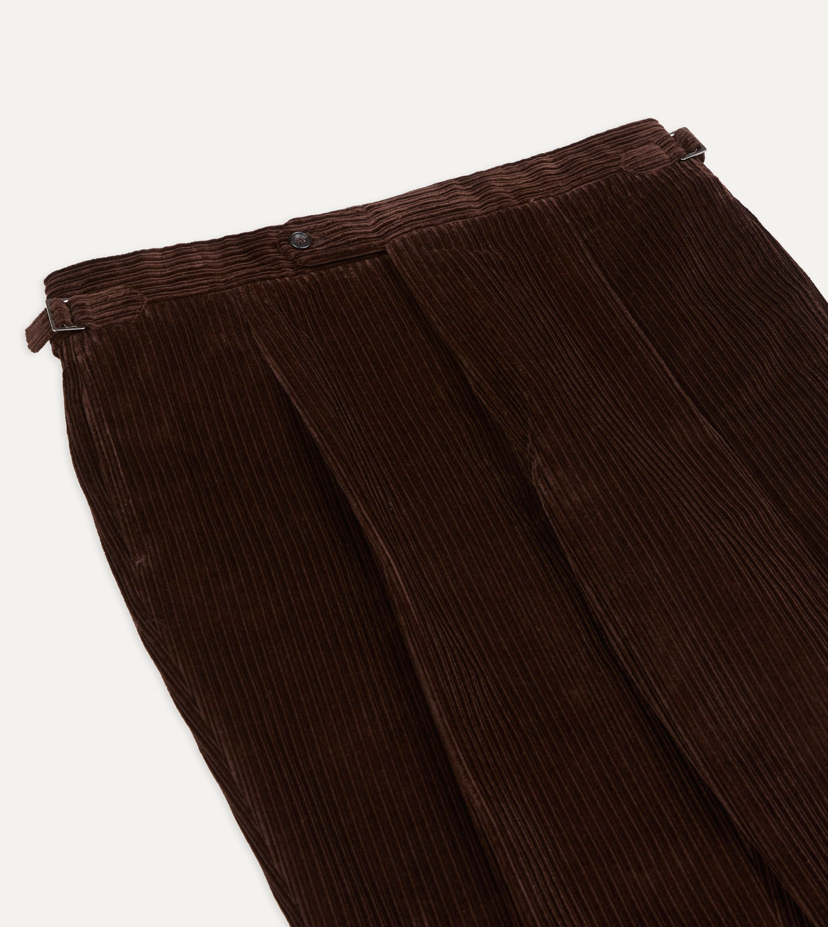 Brown Cotton Corduroy Single Pleat Trouser