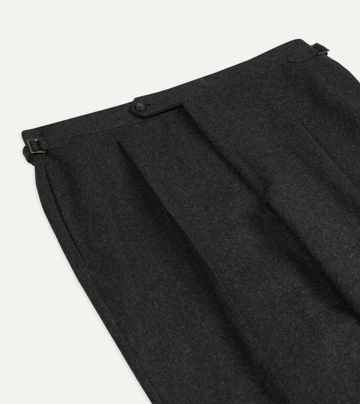 Charcoal Wool Flannel Single Pleat Trouser