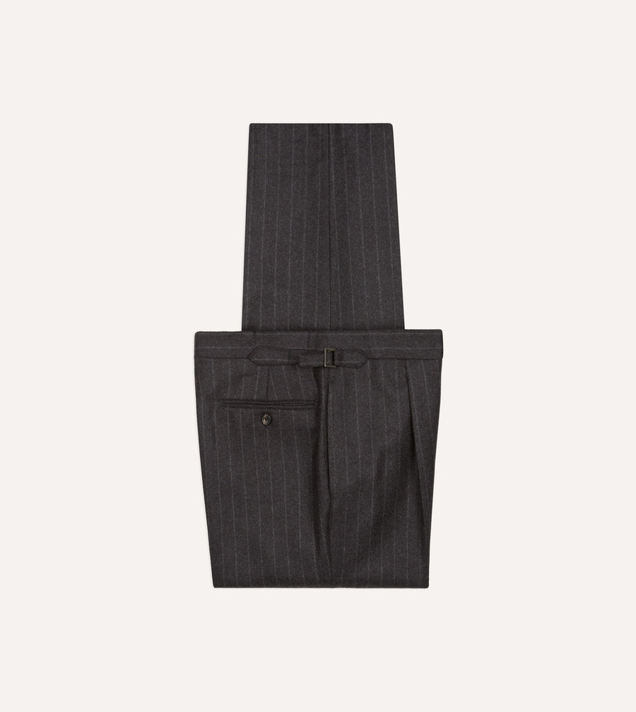 Charcoal Pinstripe Wool Flannel Single Pleat Trouser
