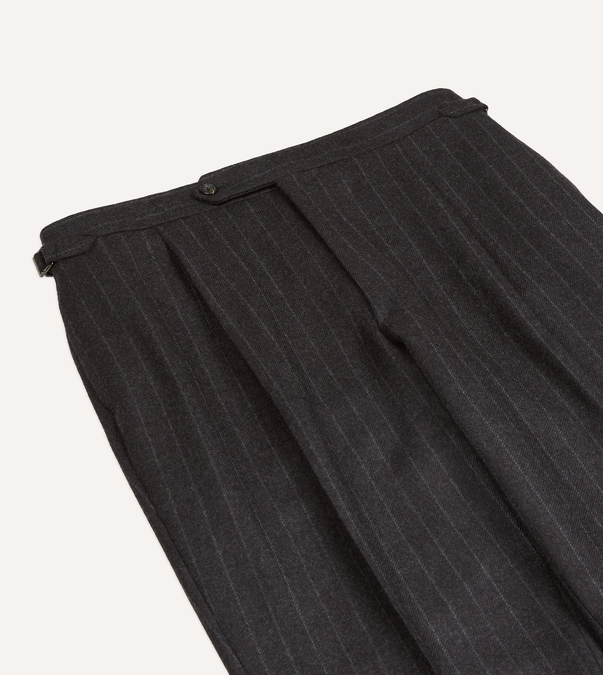 Charcoal Pinstripe Wool Flannel Single Pleat Trouser