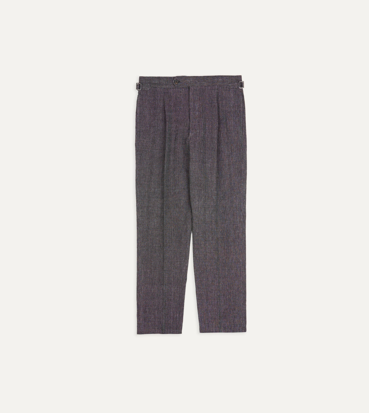 Grey Nailhead Linen-Wool Single Pleat Trouser