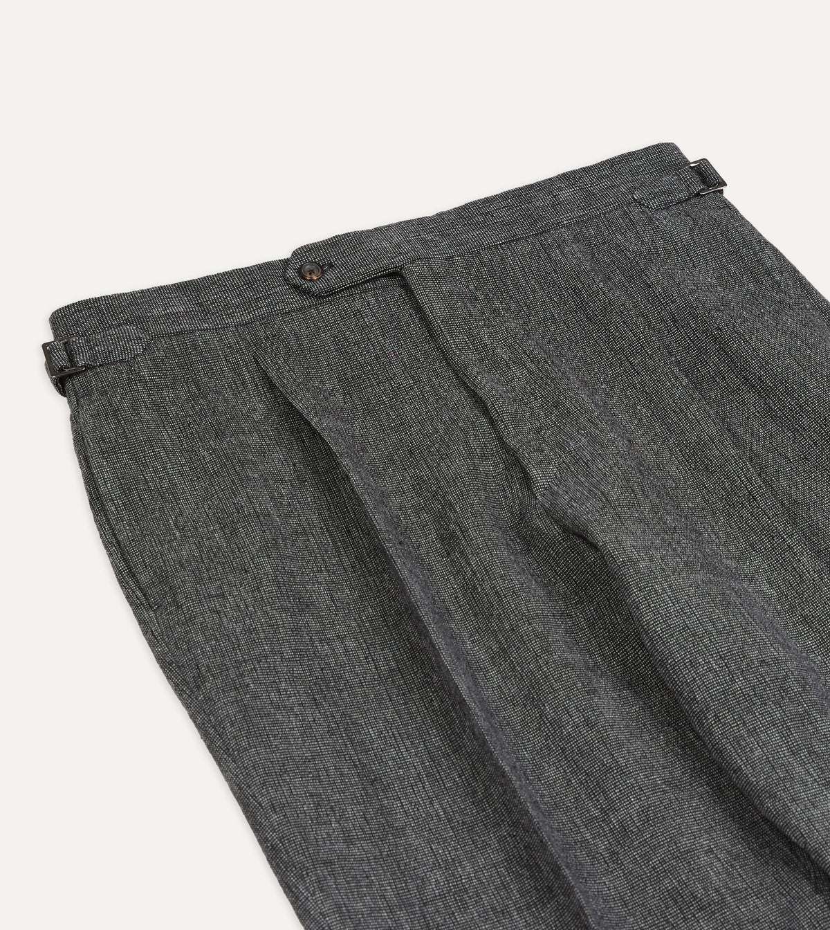 Grey Nailhead Linen-Wool Single Pleat Trouser