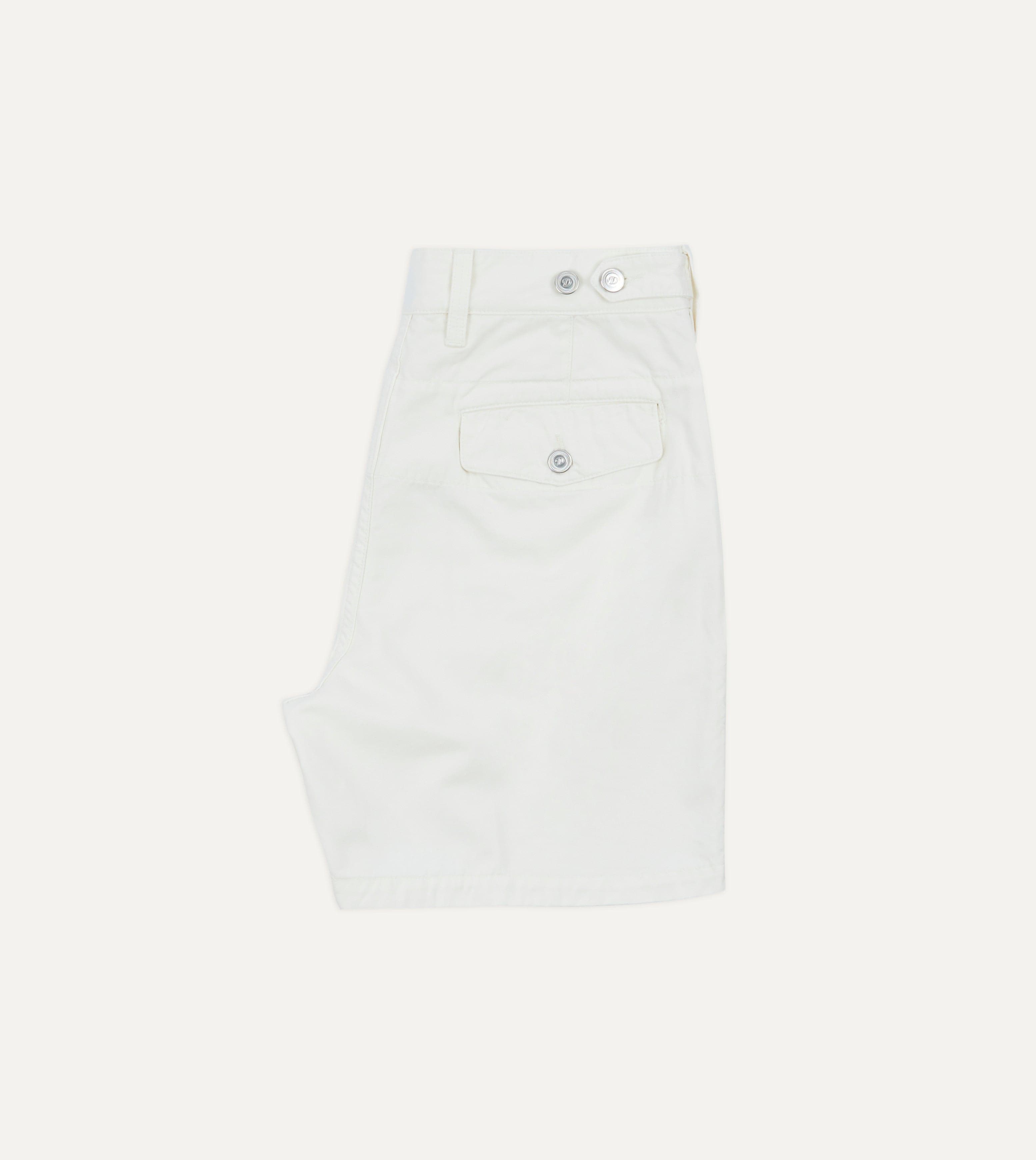 Washed Ecru Cotton Twill Single-Pleat Shorts
