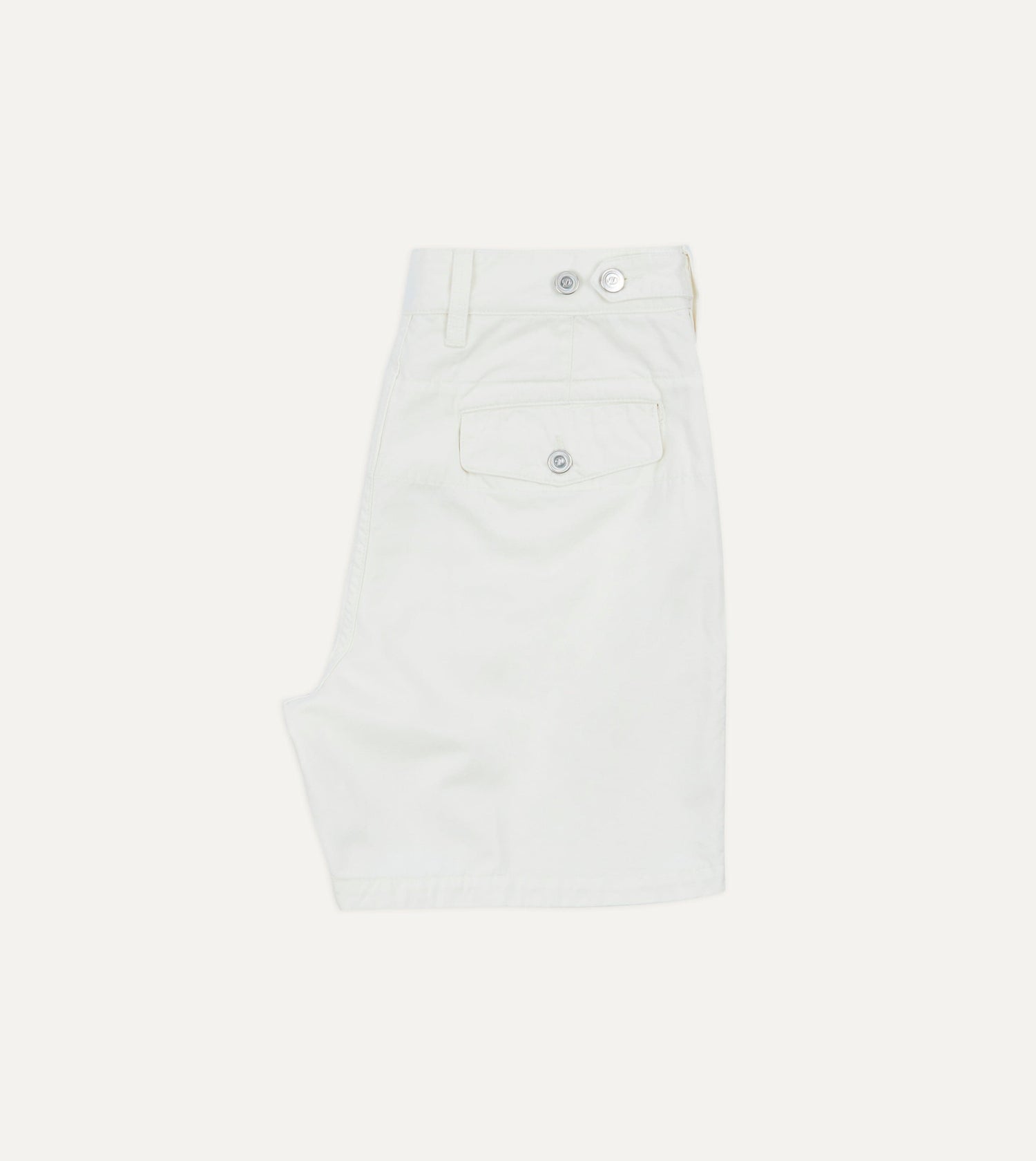 Washed Ecru Cotton Twill Single-Pleat Shorts
