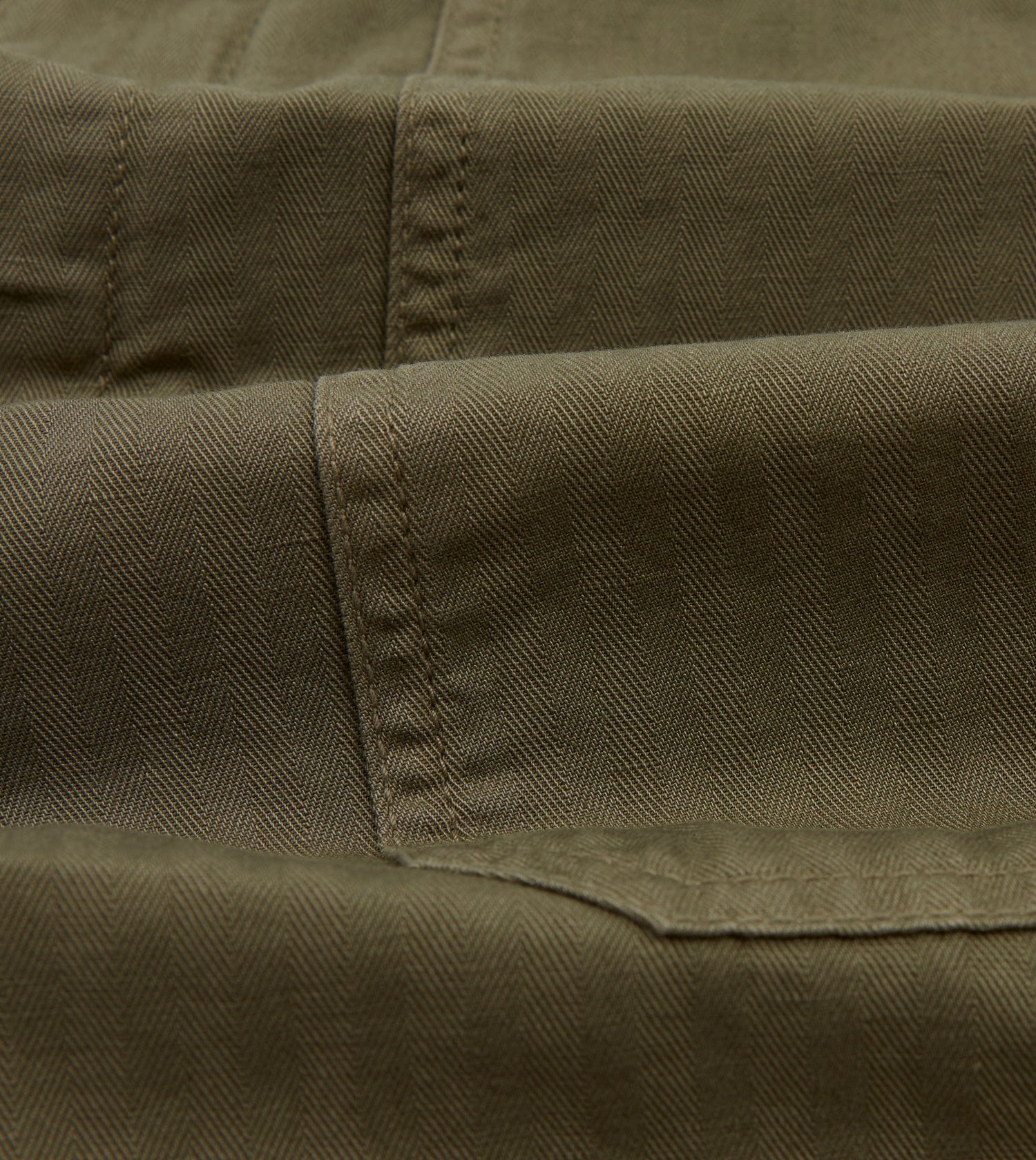 Olive Herringbone Cotton Linen Fatigue Shorts