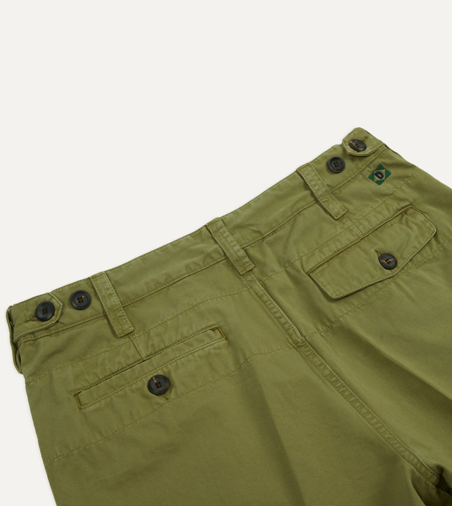 Olive Cotton Twill Single-Pleat Shorts