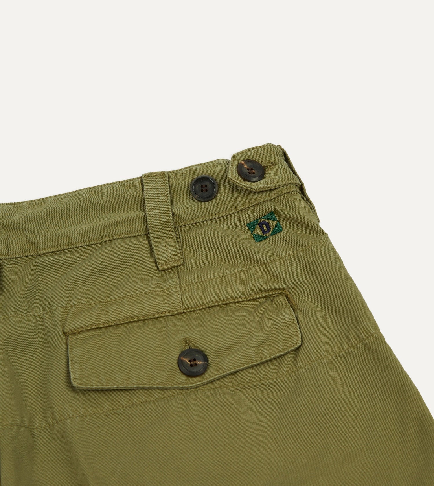 Olive Cotton Twill Single-Pleat Shorts
