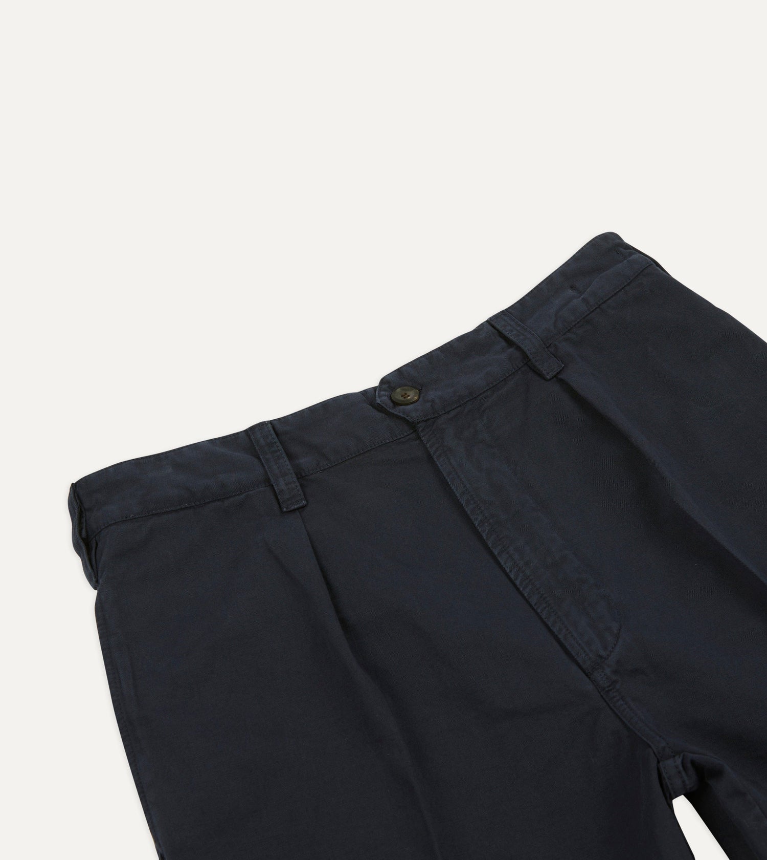 Navy Cotton Twill Single-Pleat Shorts