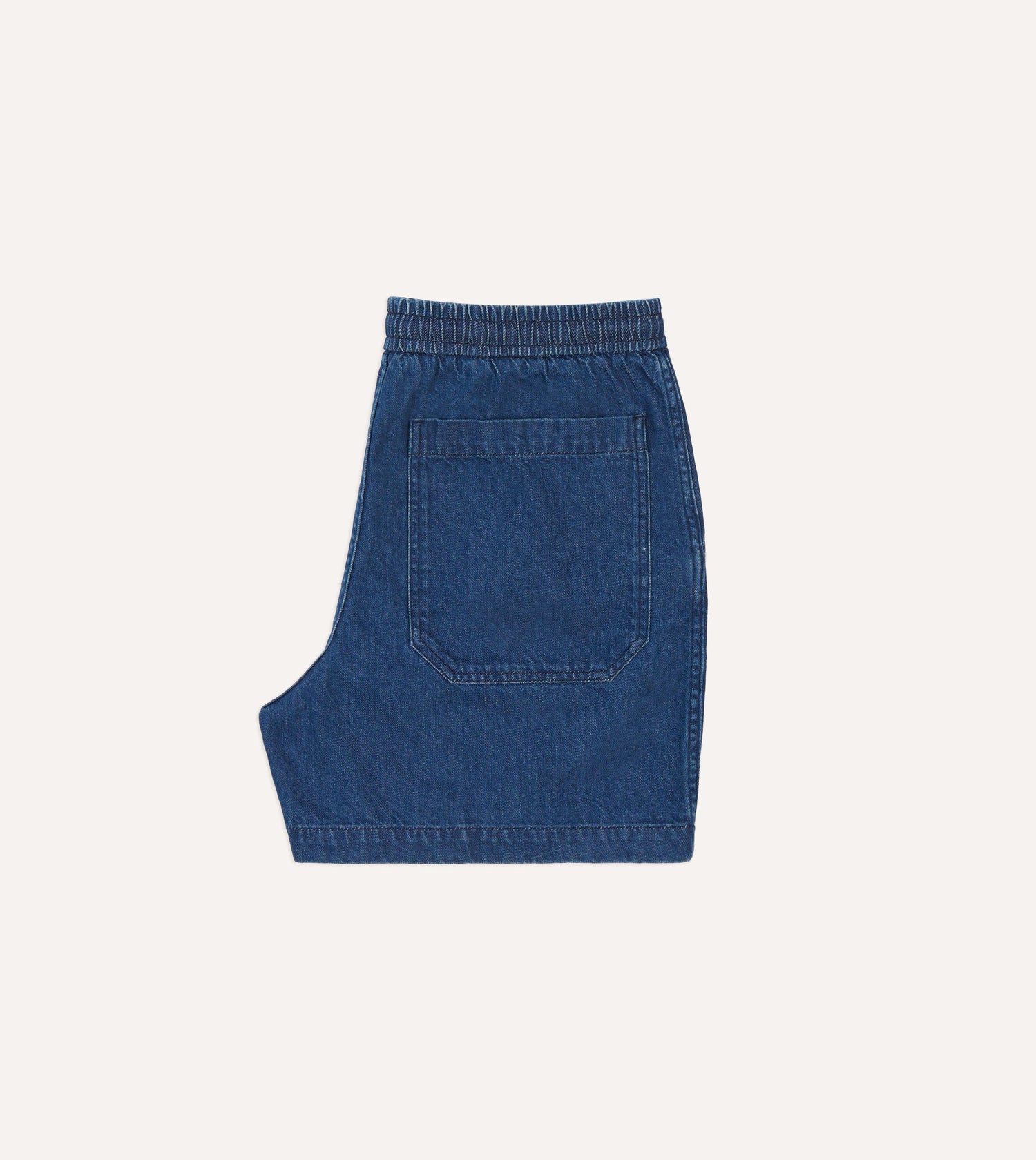 Stone Wash Indigo Cotton Drawstring Shorts