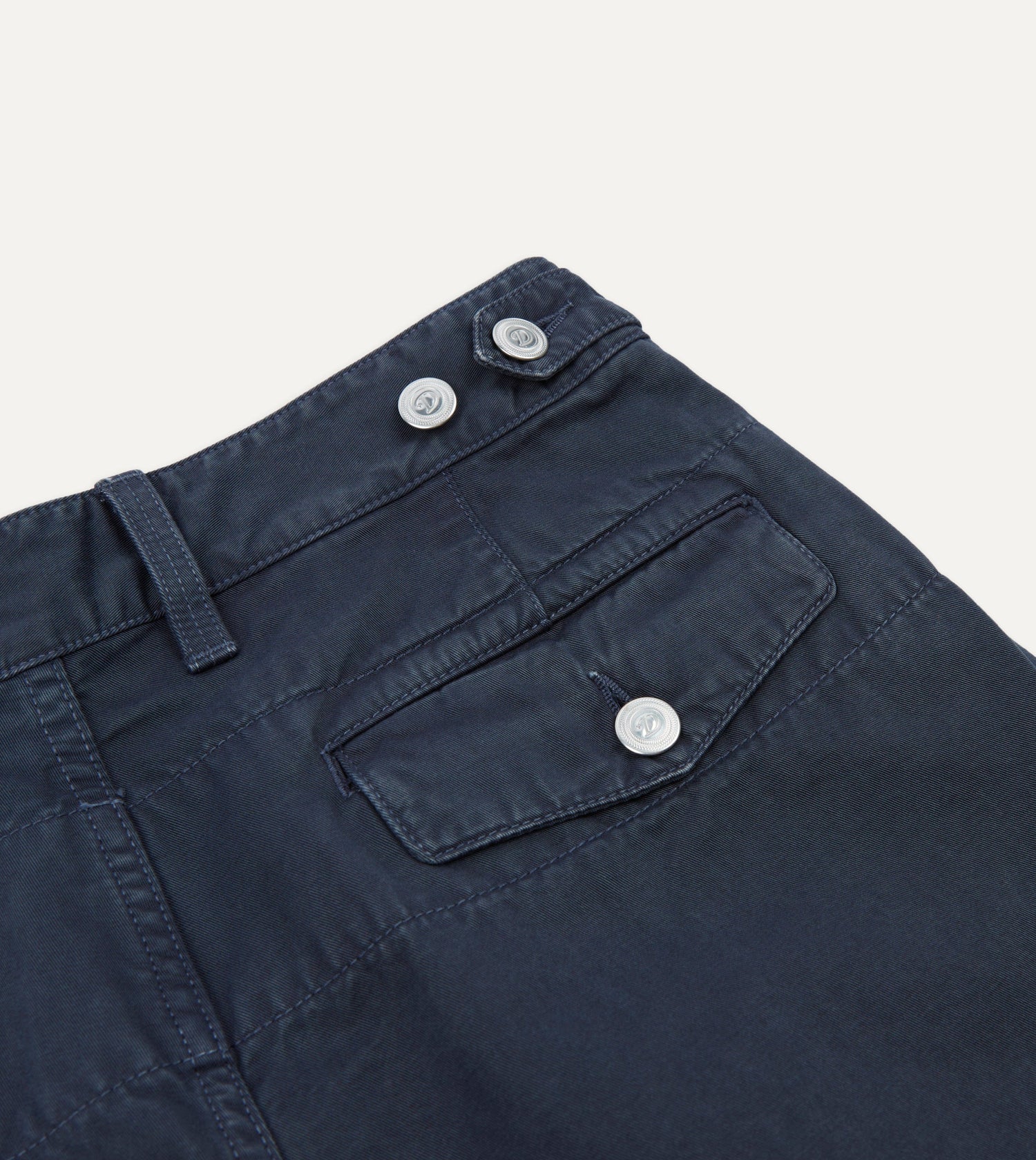 Washed Navy Cotton Twill Single-Pleat Shorts